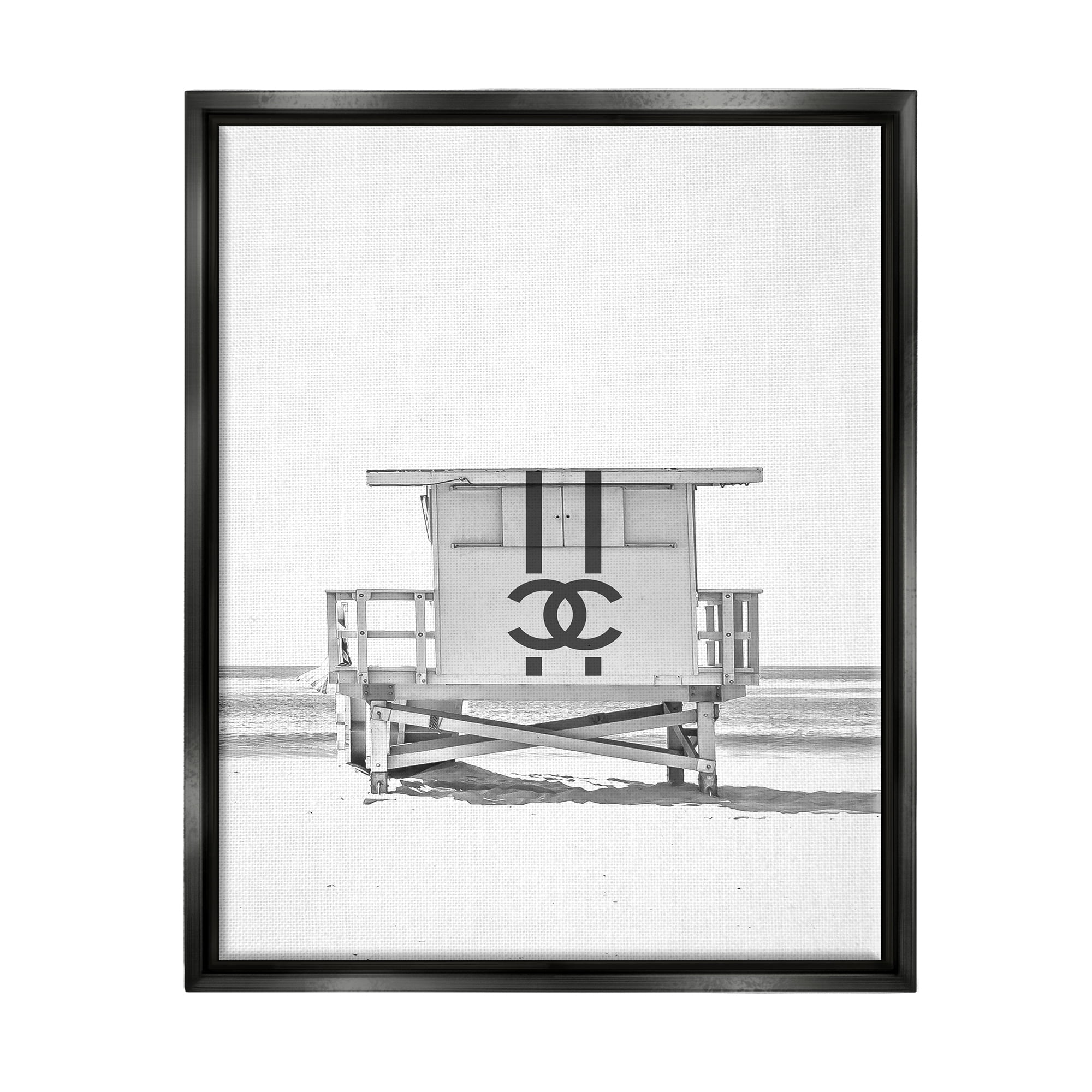 Stupell Industries Fashion Brand Beach Hut Nature Painting Black Floater Framed Art Print Wall Art, 25 x 31