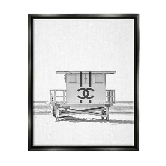 Stupell Industries Fashion Brand Beach Hut Nature Painting Black Floater Framed Art Print Wall Art, 25 x 31