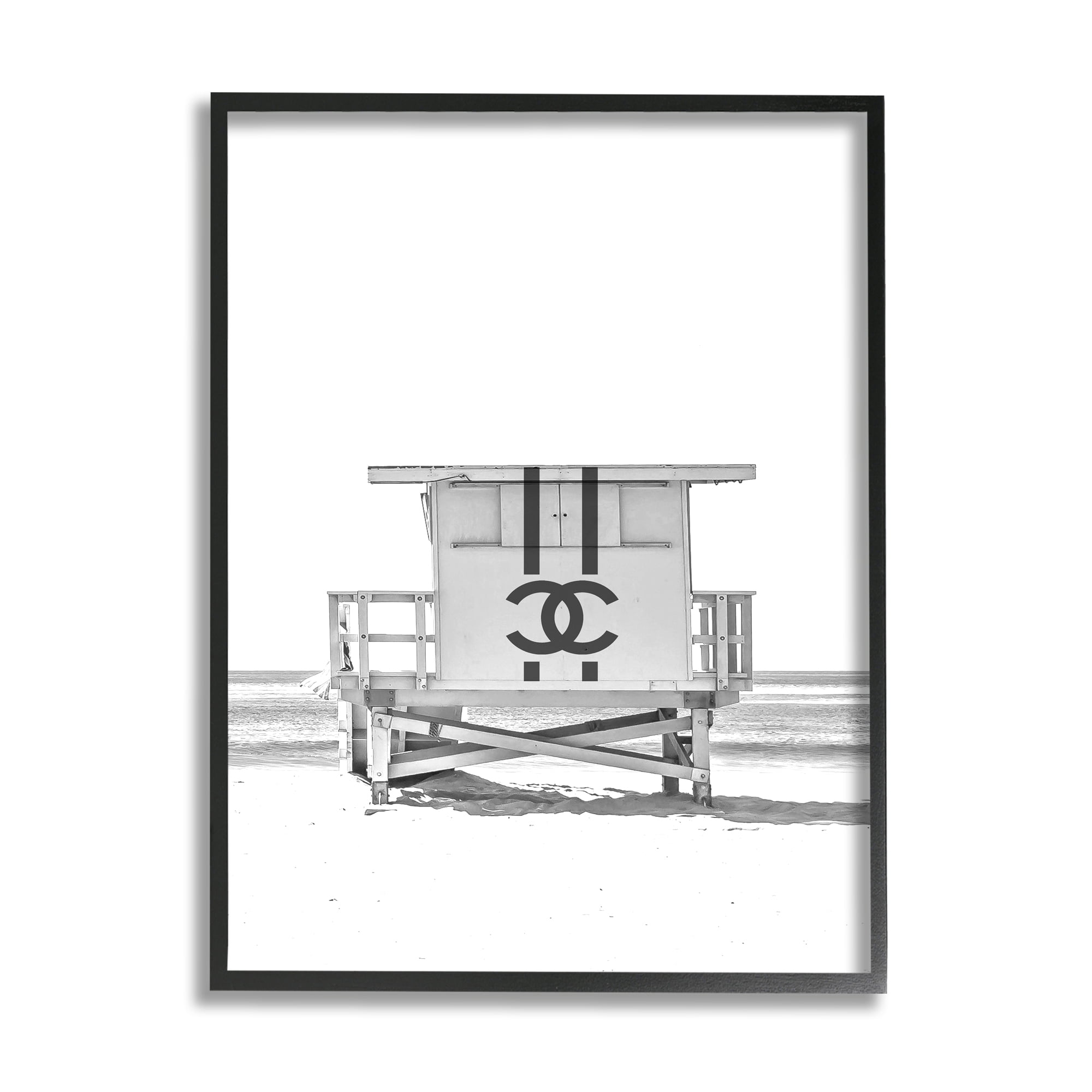 Stupell Industries Fashion Brand Beach Hut Nature Painting Black Framed Art Print Wall Art, 11 x 14