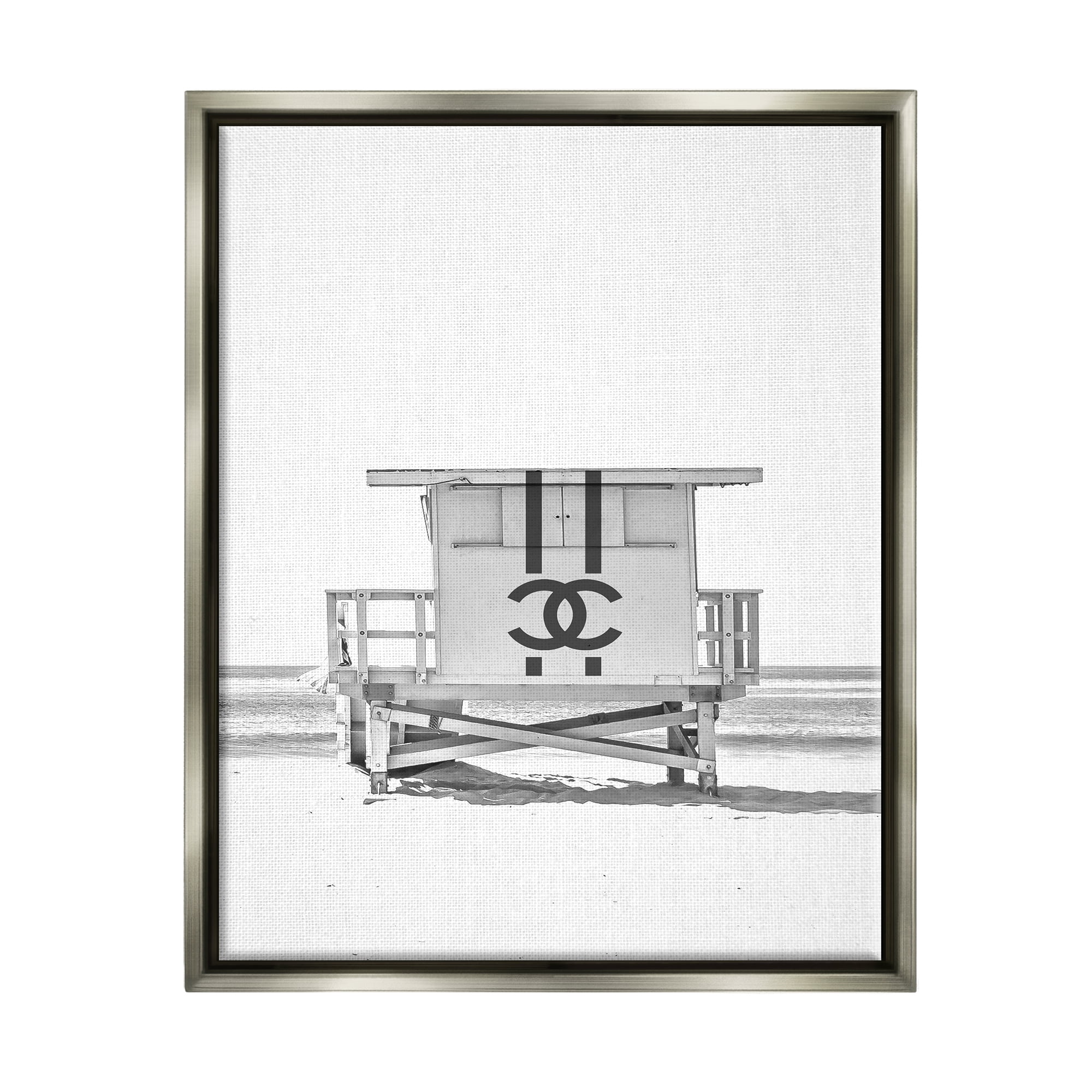 Stupell Industries Fashion Brand Beach Hut Nature Painting Gray Floater Framed Art Print Wall Art, 25 x 31