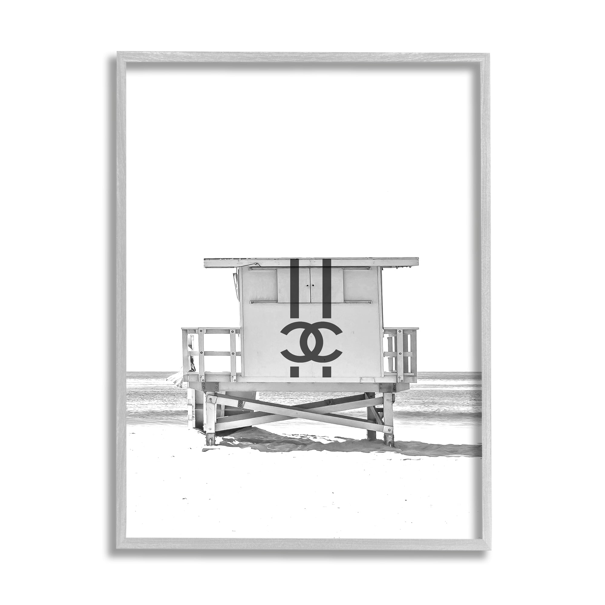 Stupell Industries Fashion Brand Beach Hut Nature Painting Gray Framed Art Print Wall Art, 24 x 30