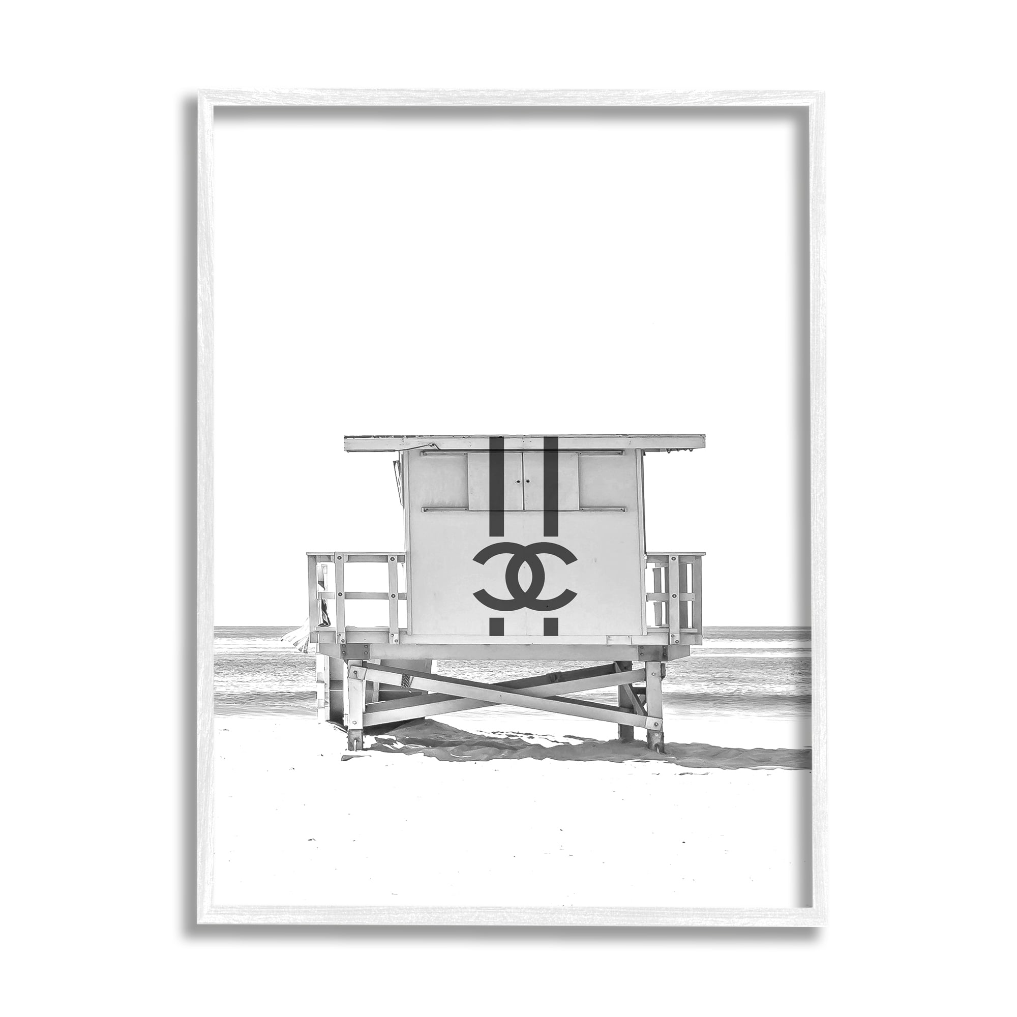 Stupell Industries Fashion Brand Beach Hut Nature Painting White Framed Art Print Wall Art, 24 x 30