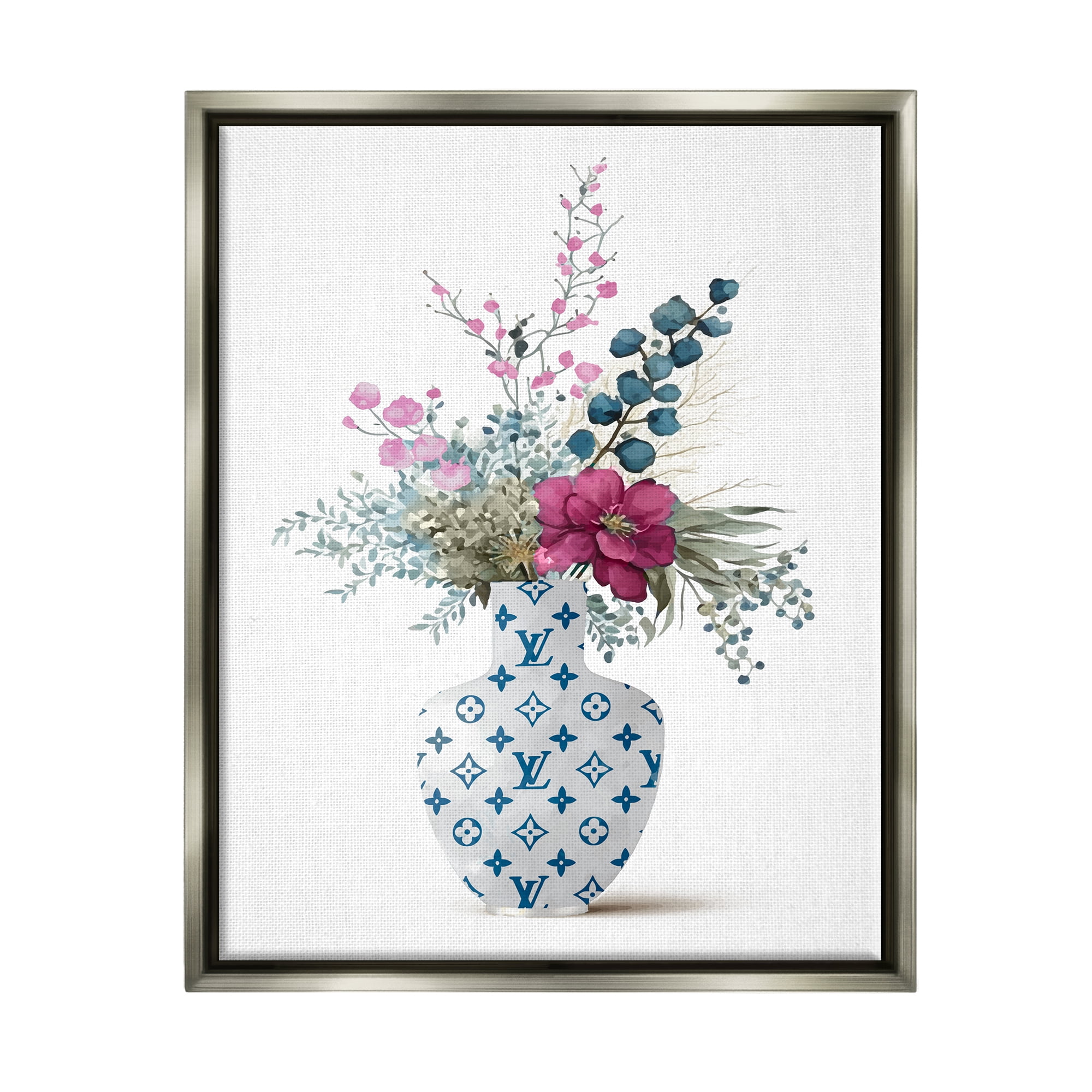 Stupell Industries Fashion Brand Bouquet Botanical & Floral Painting Gray Floater Framed Art Print Wall Art, 25 x 31