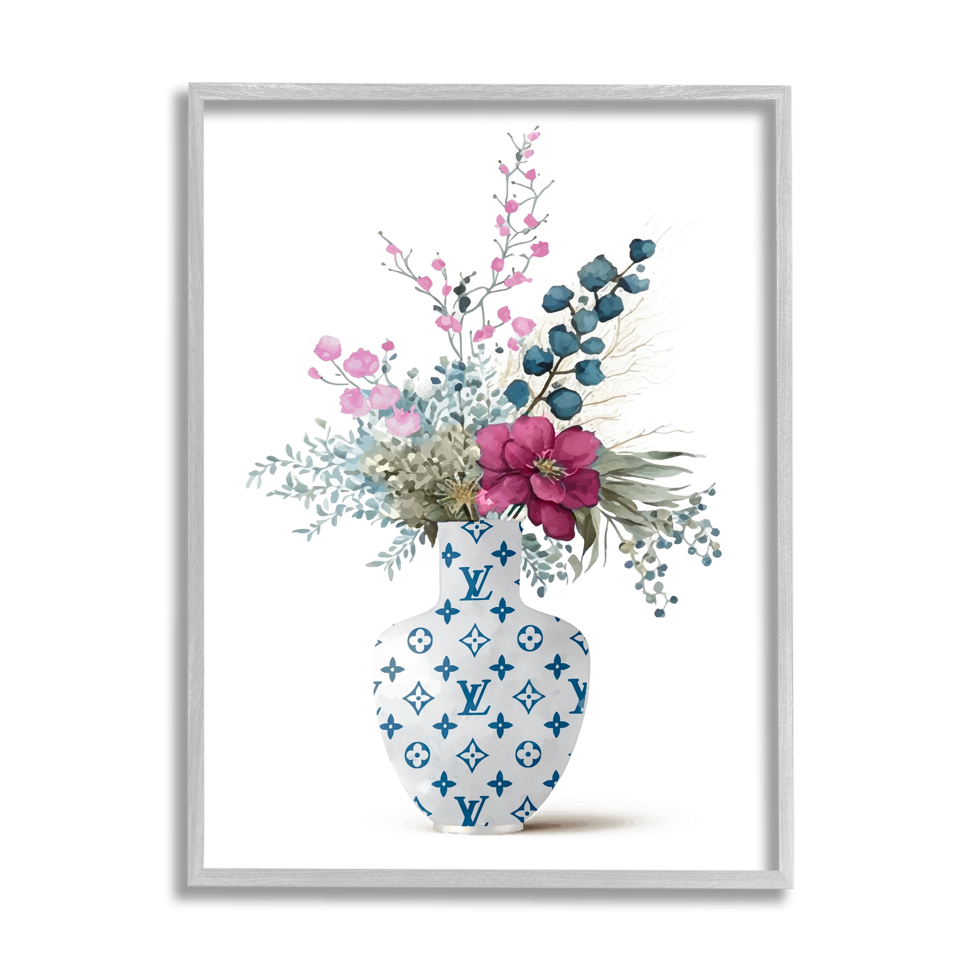 Stupell Industries Fashion Brand Bouquet Botanical & Floral Painting Gray Framed Art Print Wall Art, 16 x 20