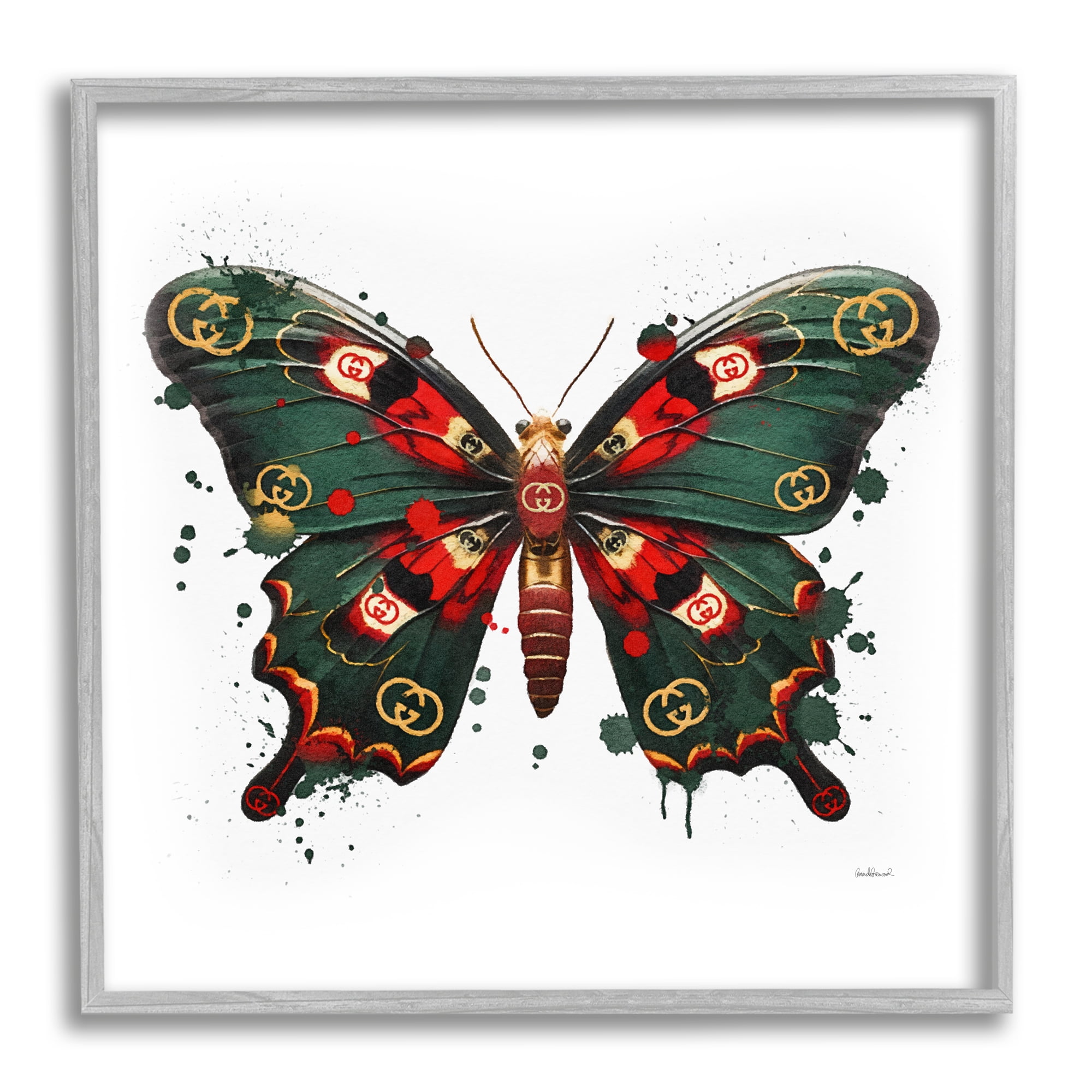 Stupell Industries Fashion Brand Butterfly Animals & Insects Painting Gray Framed Art Print Wall Art, 12 x 12