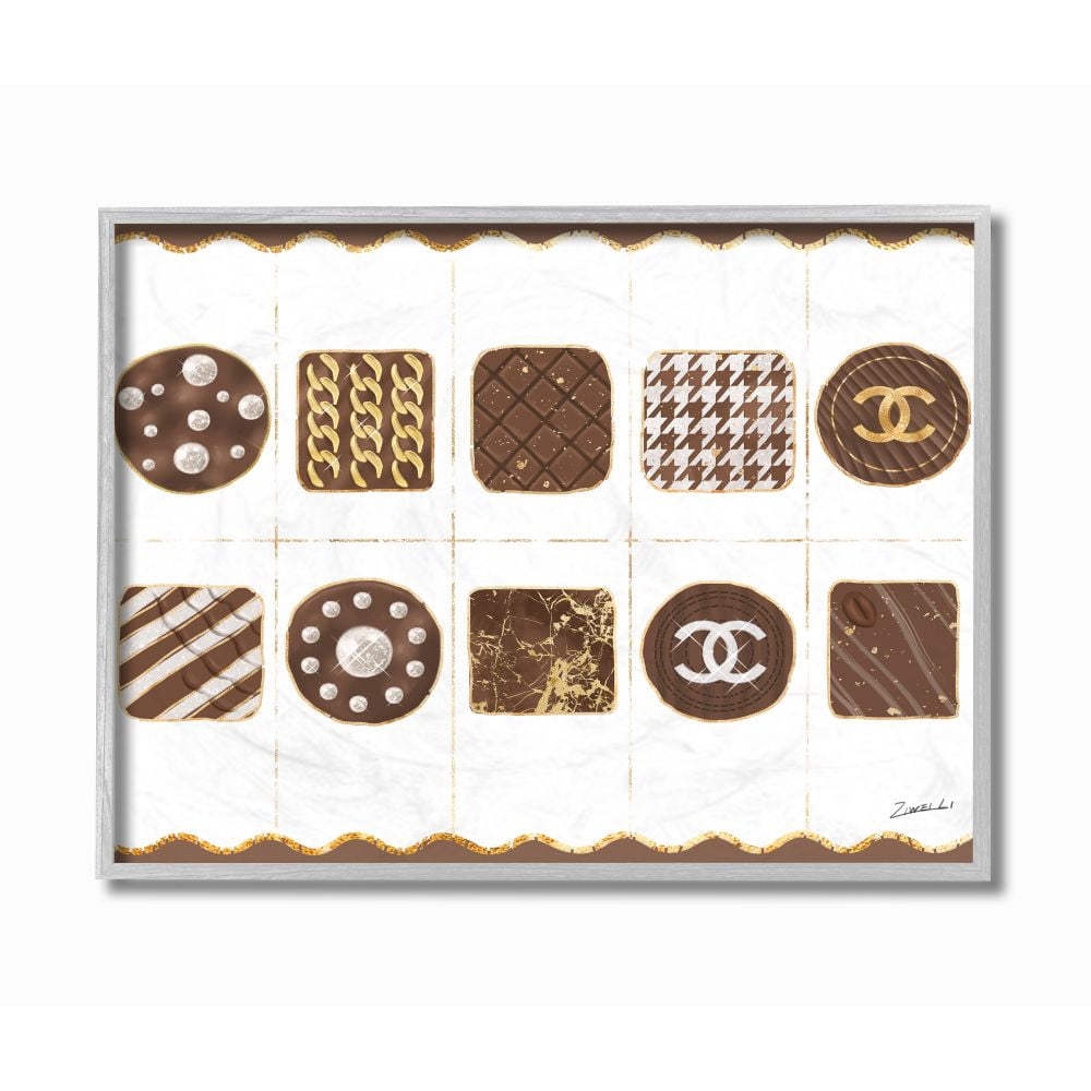 Stupell Industries Fashion Brand Candy Box Gold Glam Design Graphic Art Gray Framed Art Print Wall Art, 11x14, by Ziwei Li