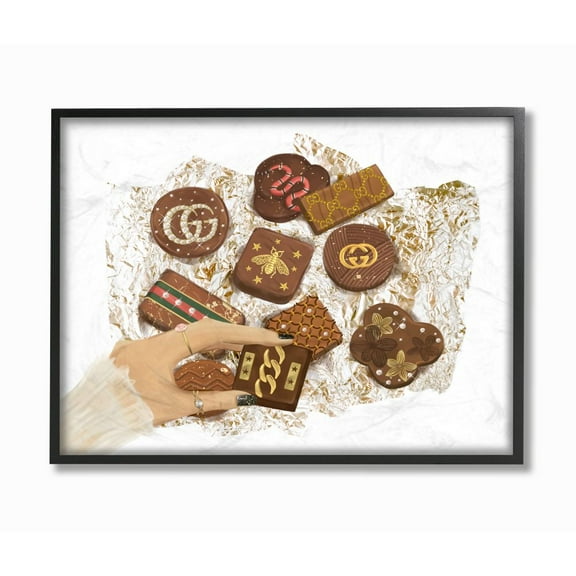 Stupell Industries Fashion Brand Candy Sample Gold Glam Design Graphic Art Black Framed Art Print Wall Art, 24x30, by Ziwei Li