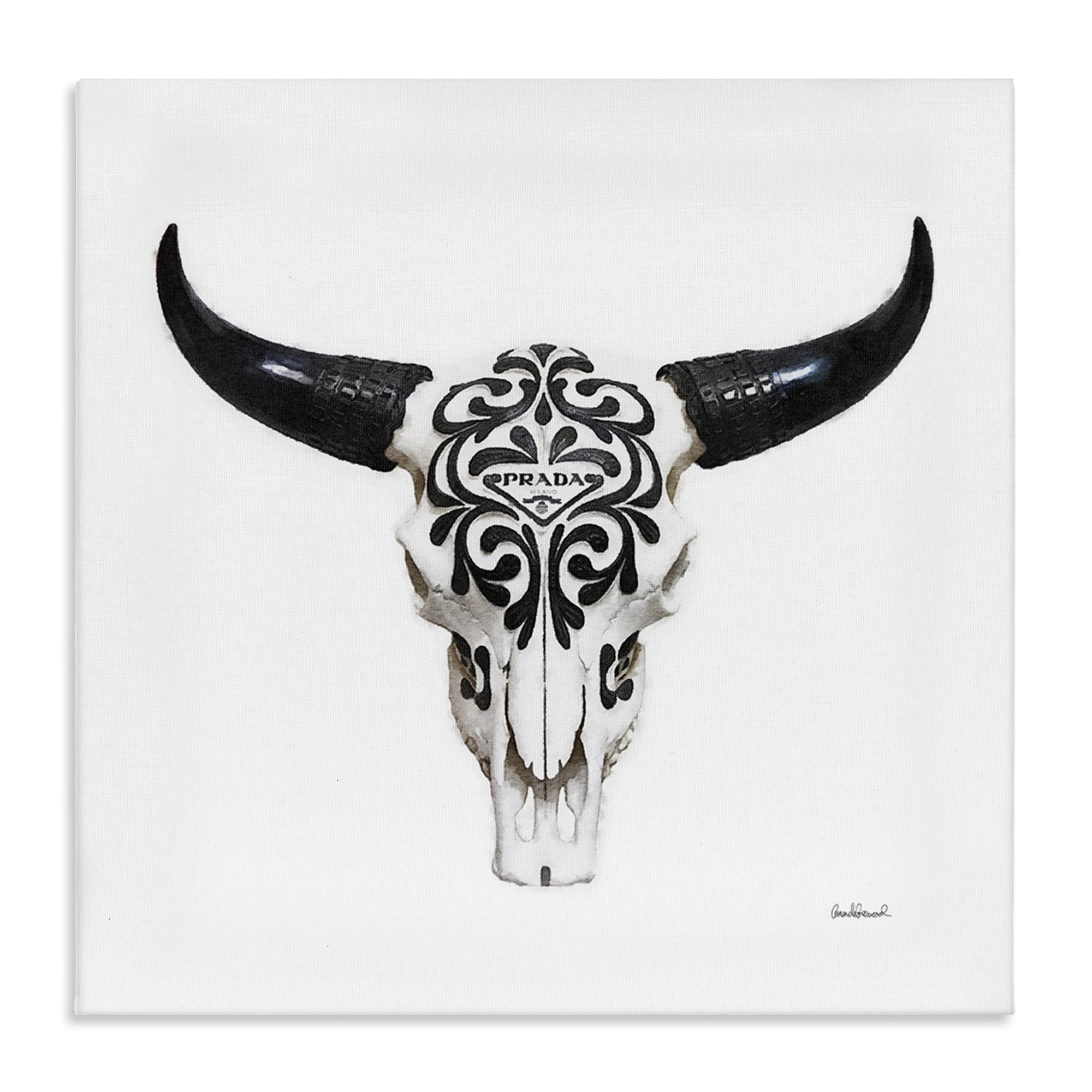 Stupell Industries Fashion Brand Cow Skull Fashion Painting Wrapped Canvas Art Print Wall Art, 24 x 24