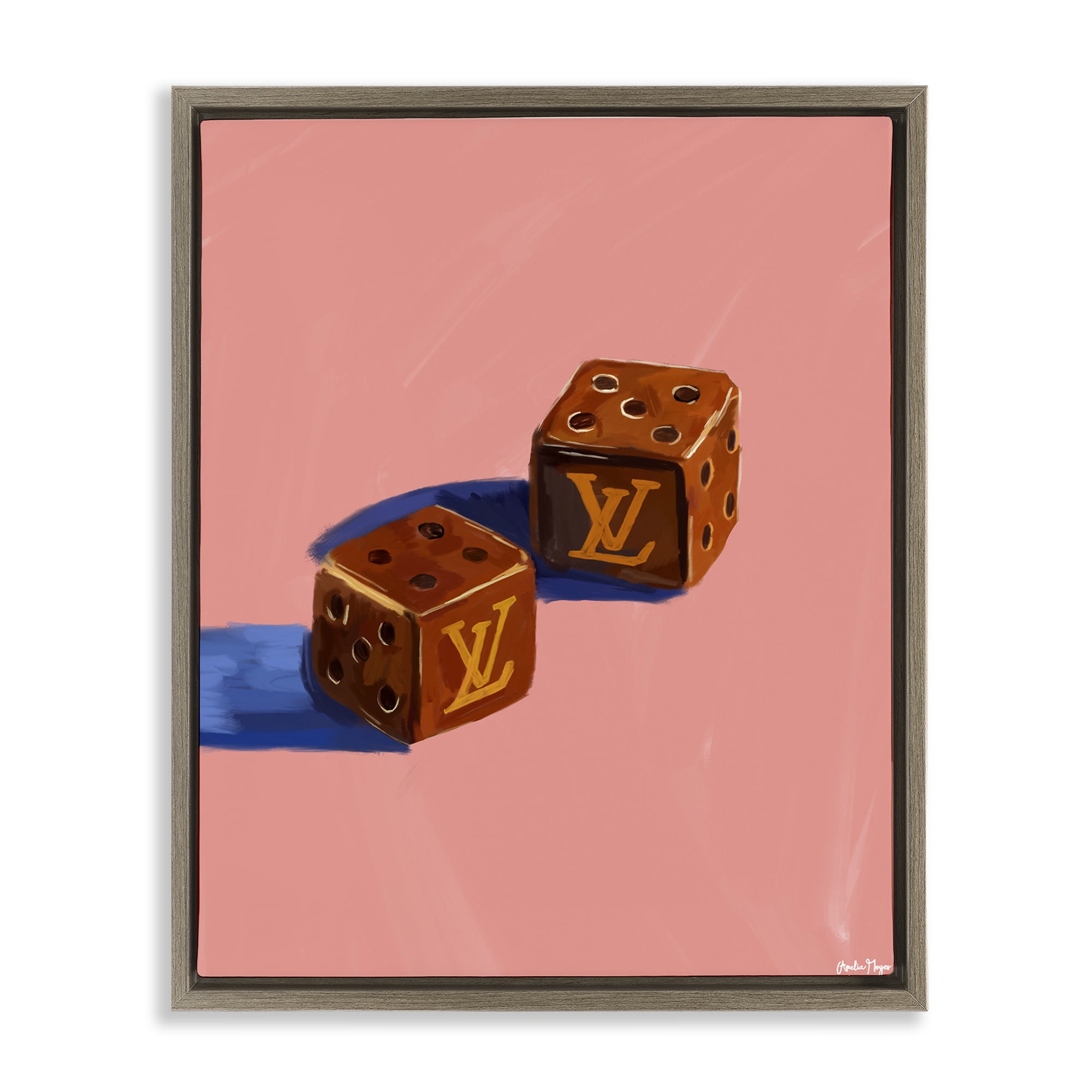 Stupell Industries Fashion Brand Dice Brown Framed Floater Canvas Wall Art, design by Amelia Noyes