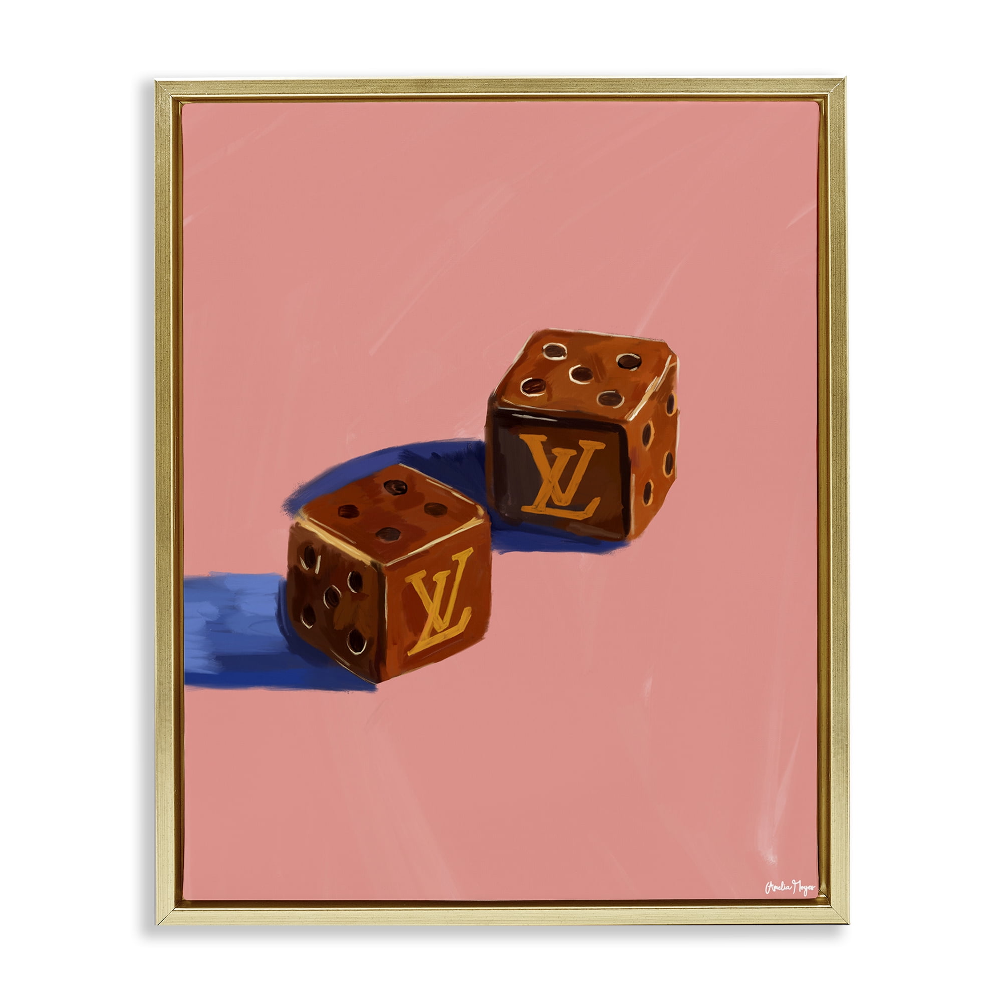 Stupell Industries Fashion Brand Dice Gold Framed Floater Canvas Wall Art, design by Amelia Noyes