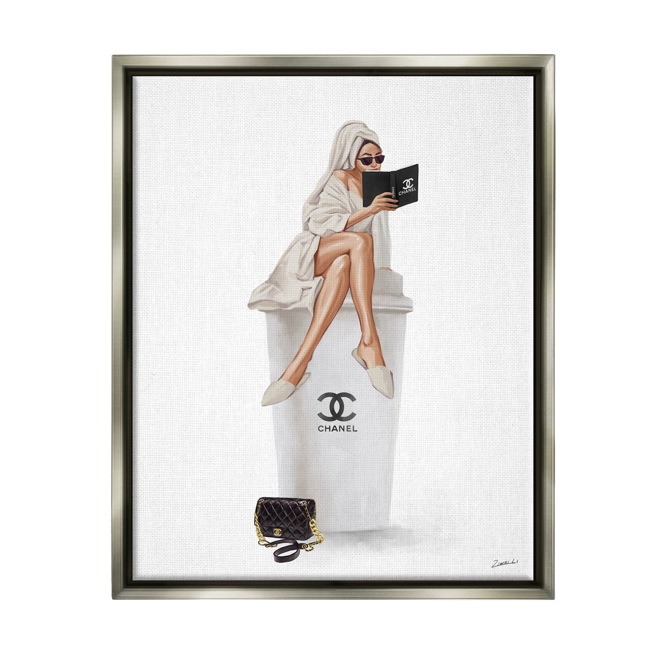 Stupell Industries Fashion Brand Emblem Coffee Cup Woman Graphic Art Luster Gray Floating Framed Canvas Print Wall Art, Design by Ziwei Li