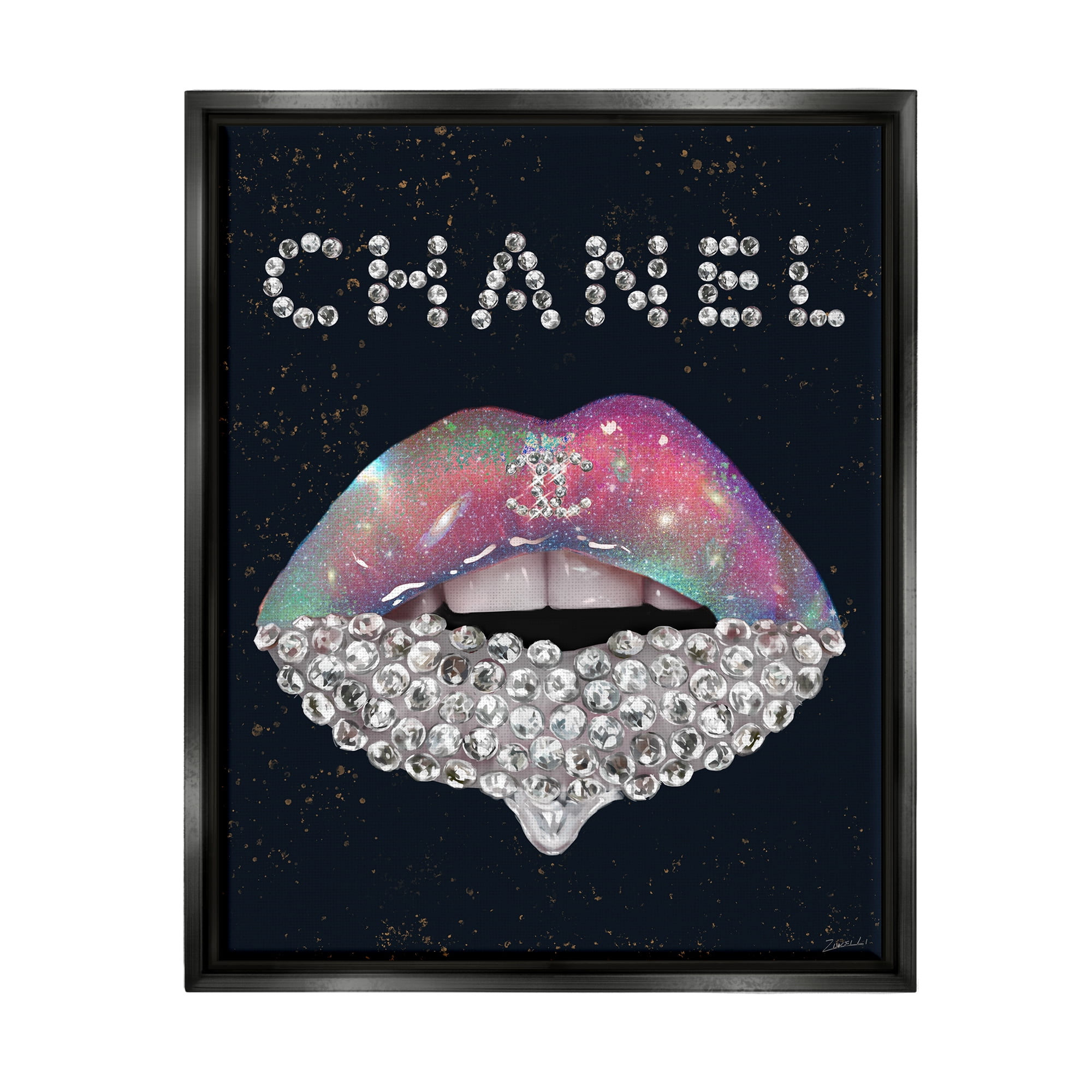 Stupell Industries Fashion Brand Glam Lips Beauty & Fashion Painting Black Floater Framed Art Print Wall Art, 25 x 31