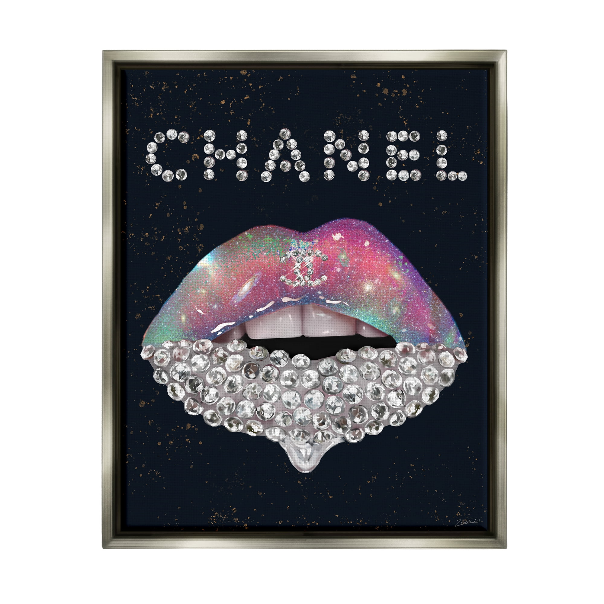 Stupell Industries Fashion Brand Glam Lips Beauty & Fashion Painting Gray Floater Framed Art Print Wall Art, 25 x 31