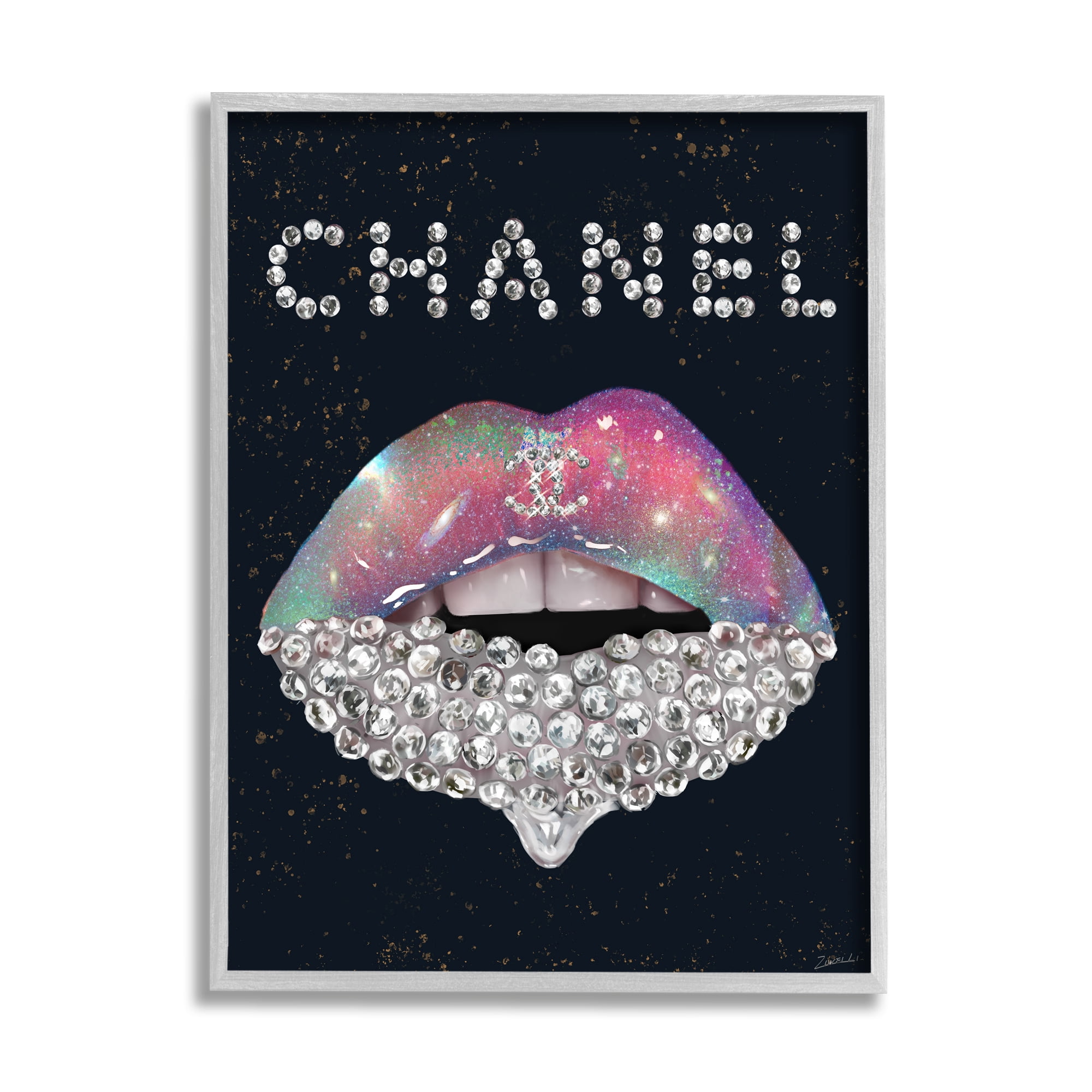 Stupell Industries Fashion Brand Glam Lips Beauty & Fashion Painting Gray Framed Art Print Wall Art, 11 x 14