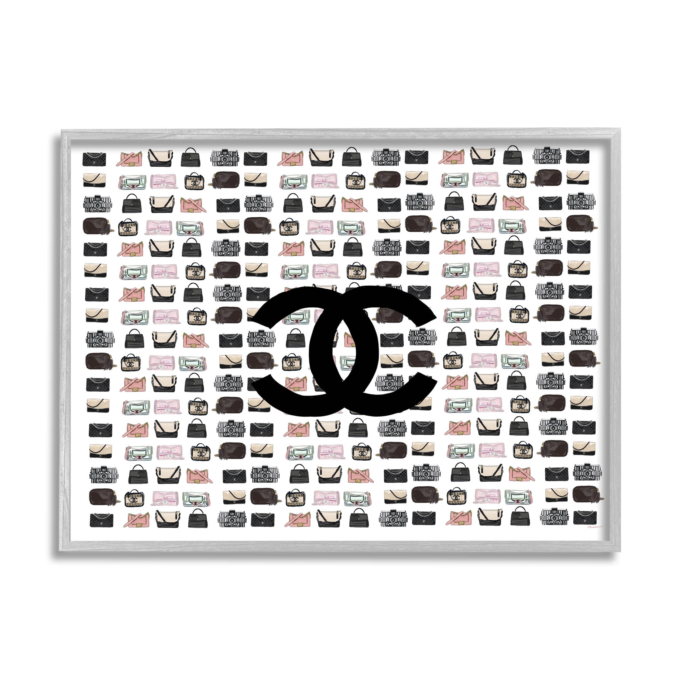 Stupell Industries Fashion Brand Glam Purses Graphic Art Gray Framed Art Print Wall Art, Design by Amelia Noyes