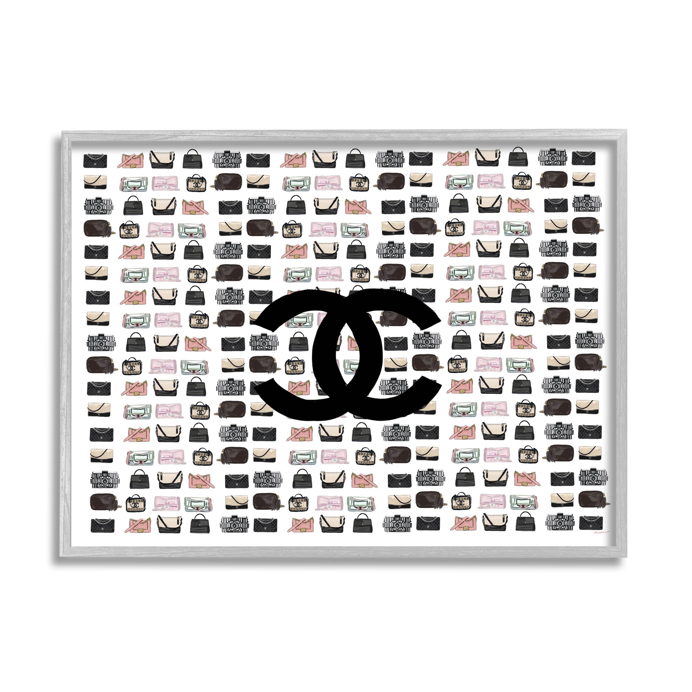 Stupell Industries Fashion Brand Glam Purses Graphic Art Gray Framed Art Print Wall Art, Design by Amelia Noyes