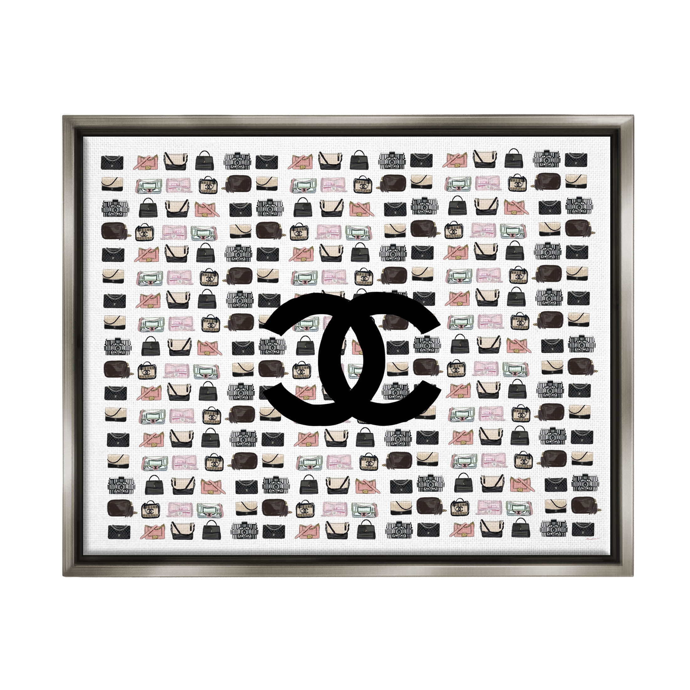 Stupell Industries Fashion Brand Glam Purses Graphic Art Luster Gray Floating Framed Canvas Print Wall Art, Design by Amelia Noyes