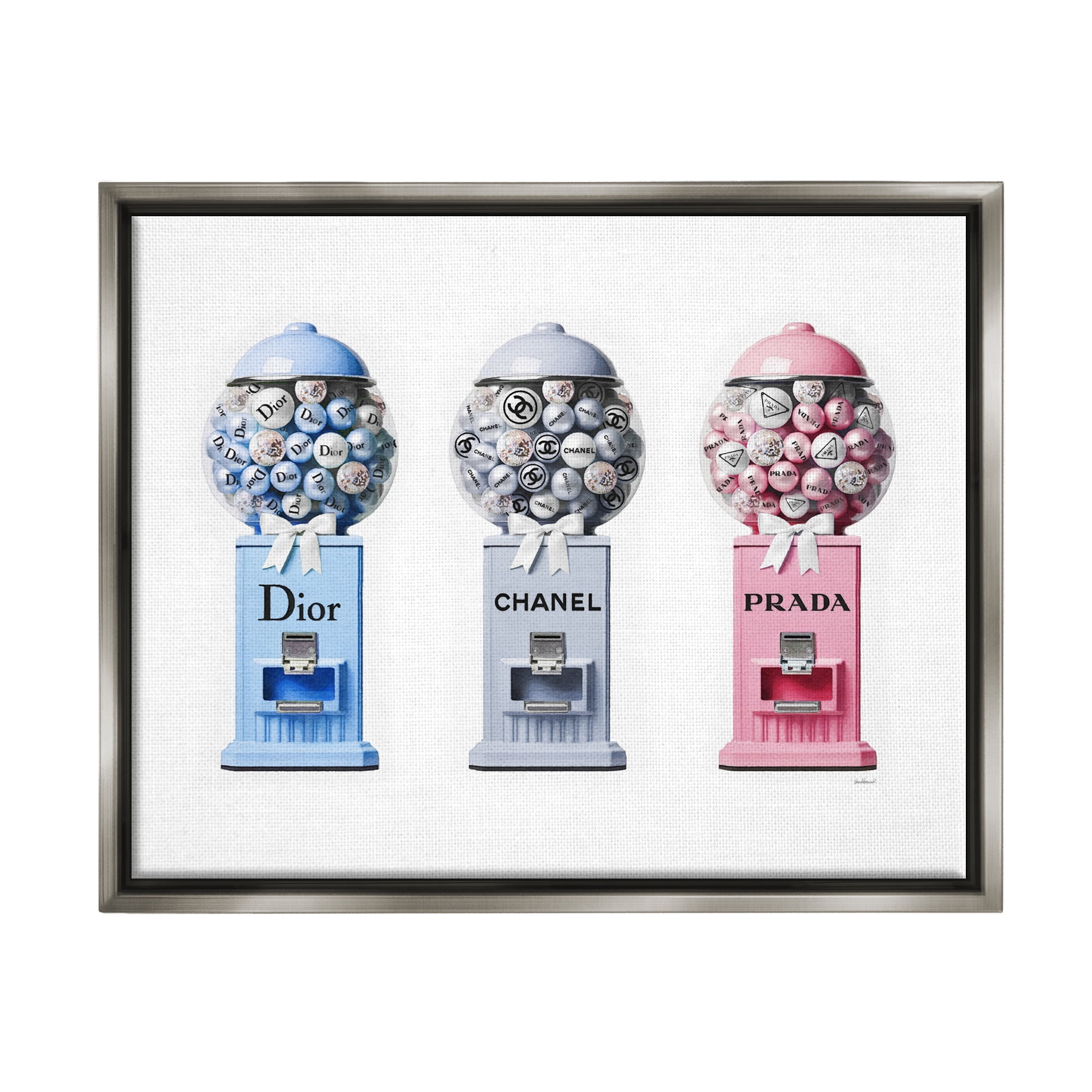 Stupell Industries Fashion Brand Gumballs Beauty & Fashion Painting Gray Floater Framed Canvas Art Print Wall Art, 21 x 17