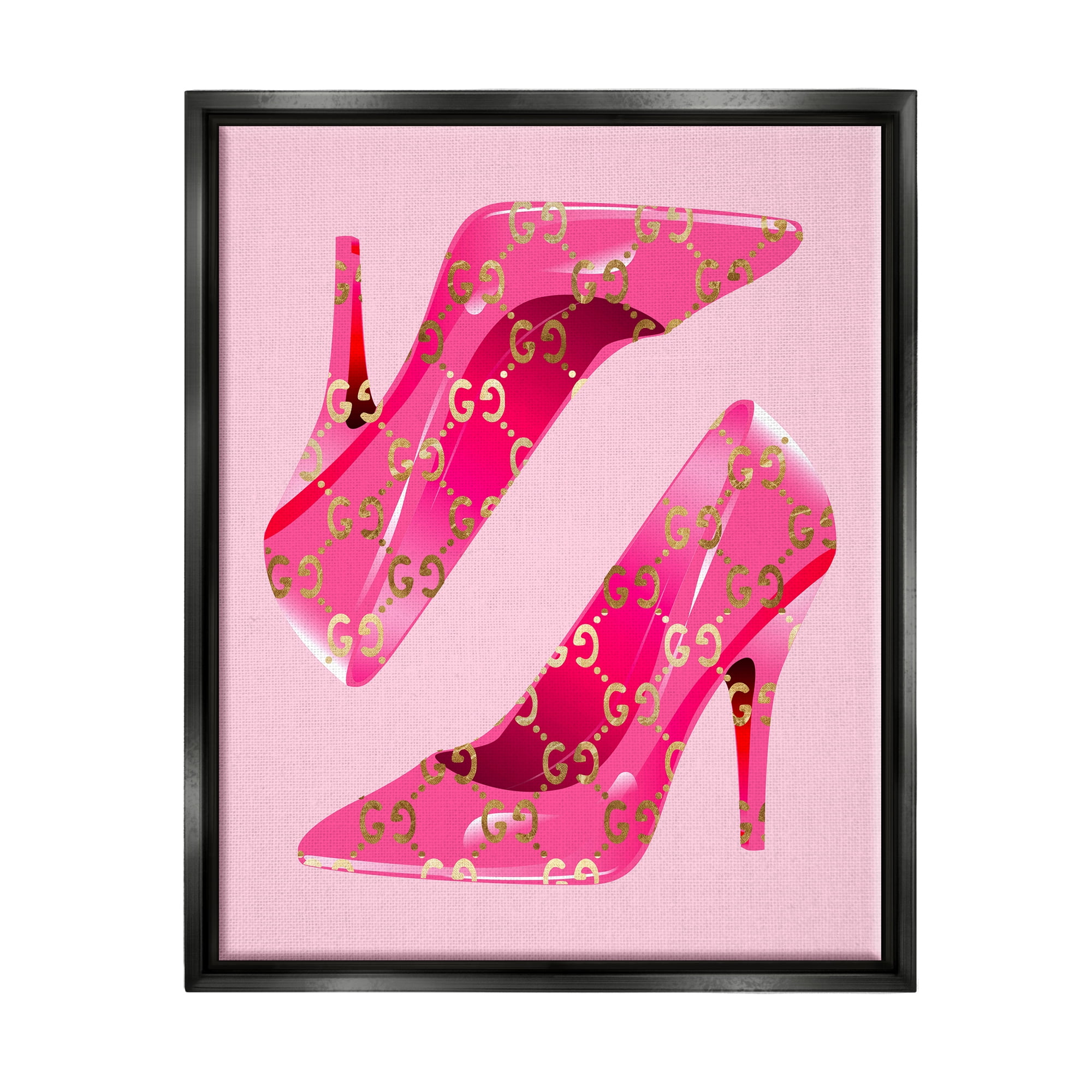 Stupell Industries Fashion Brand Heels Beauty & Fashion Painting Black Floater Framed Canvas Art Print Wall Art, 17 x 21