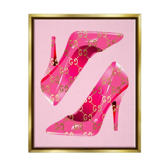Stupell Industries Fashion Brand Heels Beauty & Fashion Painting Gold Floater Framed Canvas Art Print Wall Art, 17 x 21