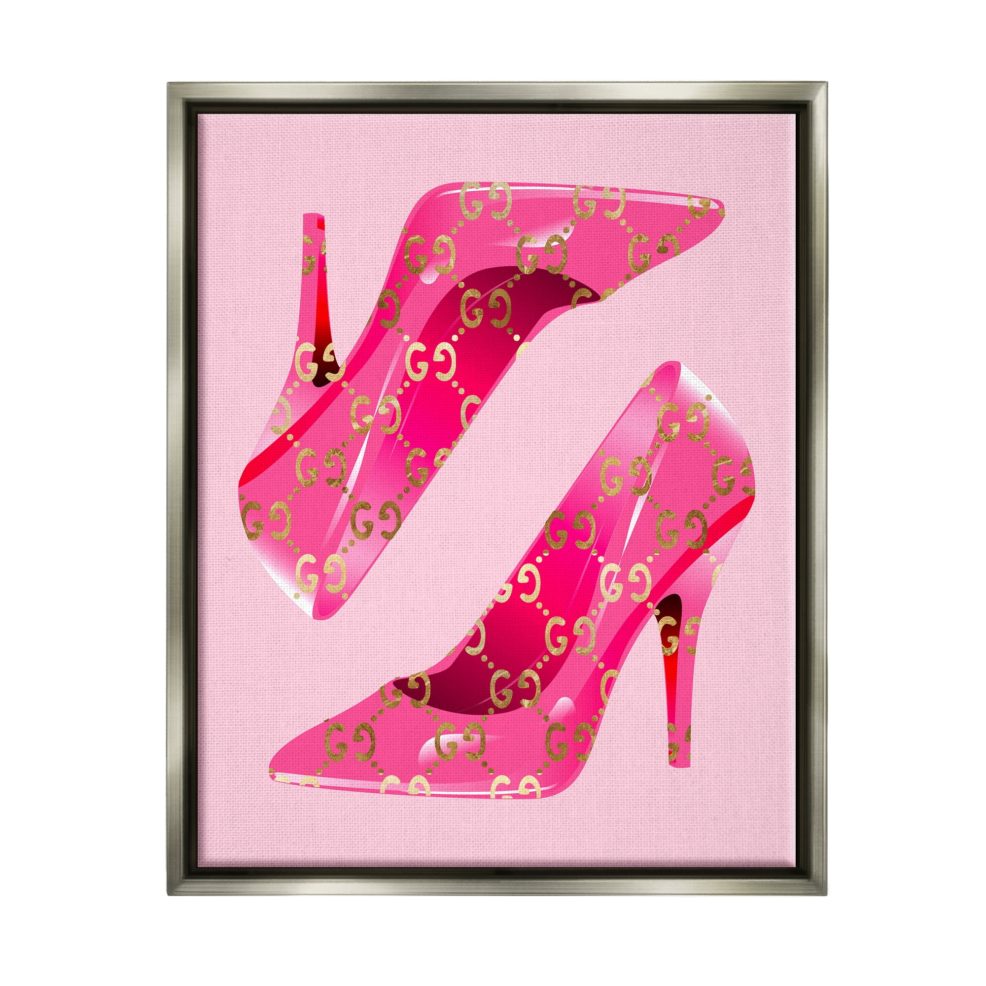 Stupell Industries Fashion Brand Heels Beauty & Fashion Painting Gray Floater Framed Canvas Art Print Wall Art, 17 x 21