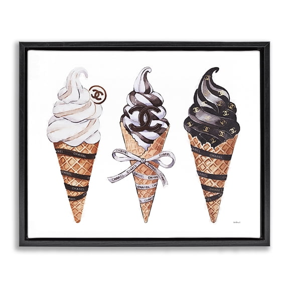 Stupell Industries Fashion Brand Ice Cream Black Framed Floater Canvas Wall Art design by Amanda Greenwood, 25 x 31
