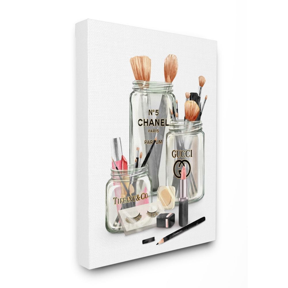 Glamorous Black Framed Canvas Wall Art with Makeup Jars, 16 x 20