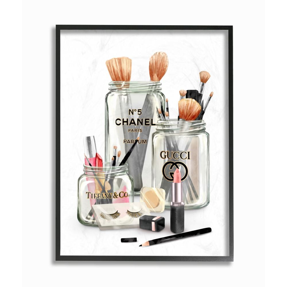 Stupell Industries Fashion Brand Makeup In Mason Jars Glam Design Graphic Art Black Framed Art Print Wall Art, 24x30, by Ziwei Li