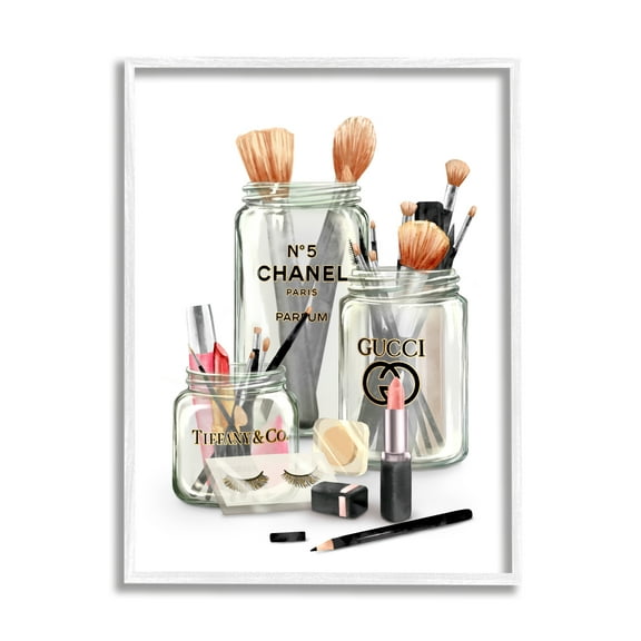 Stupell Industries Fashion Brand Makeup In Mason Jars Glam Design Graphic Art White Framed Art Print Wall Art, 11x14, by Ziwei Li