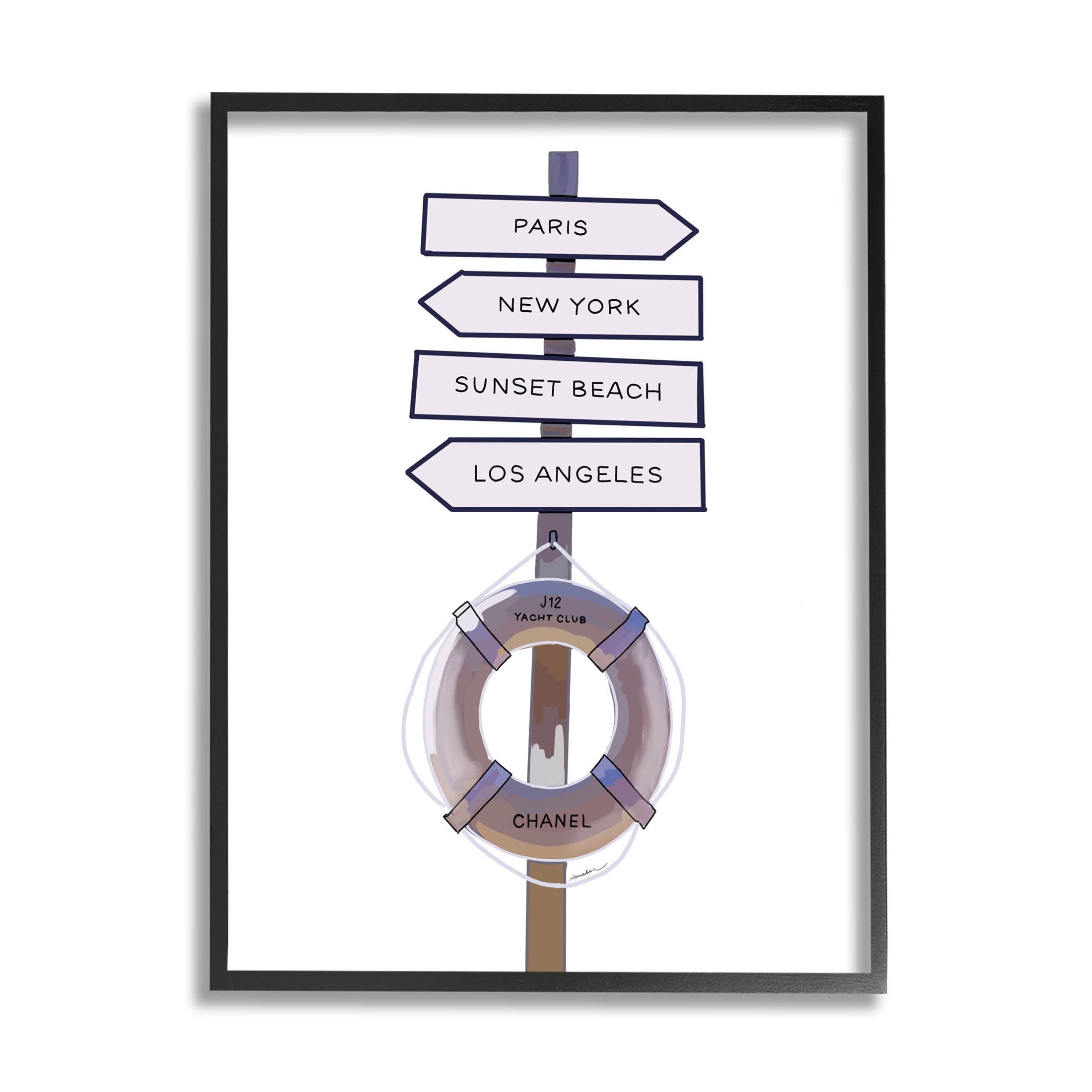 Stupell Industries Fashion Brand Nautical Directions Graphic Art Black Framed Art Print Wall Art, Design by Amelia Noyes