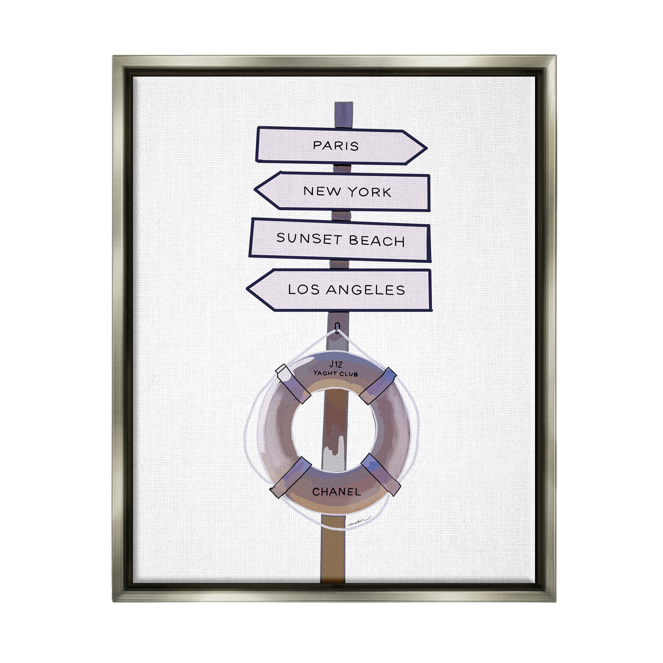 Stupell Industries Fashion Brand Nautical Directions Graphic Art Luster Gray Floating Framed Canvas Print Wall Art, Design by Amelia Noyes
