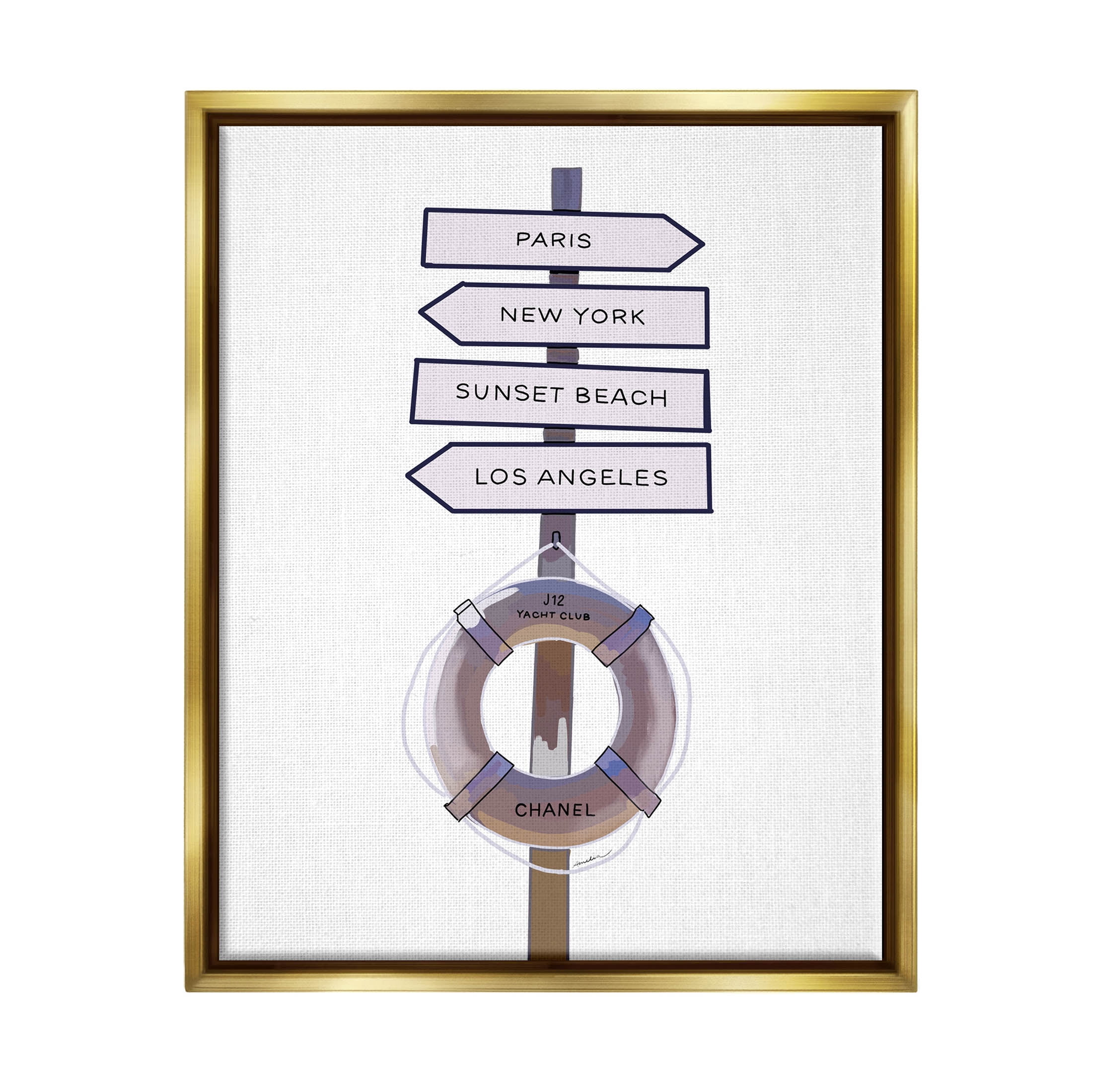 Stupell Industries Fashion Brand Nautical Directions Graphic Art Metallic Gold Floating Framed Canvas Print Wall Art, Design by Amelia Noyes