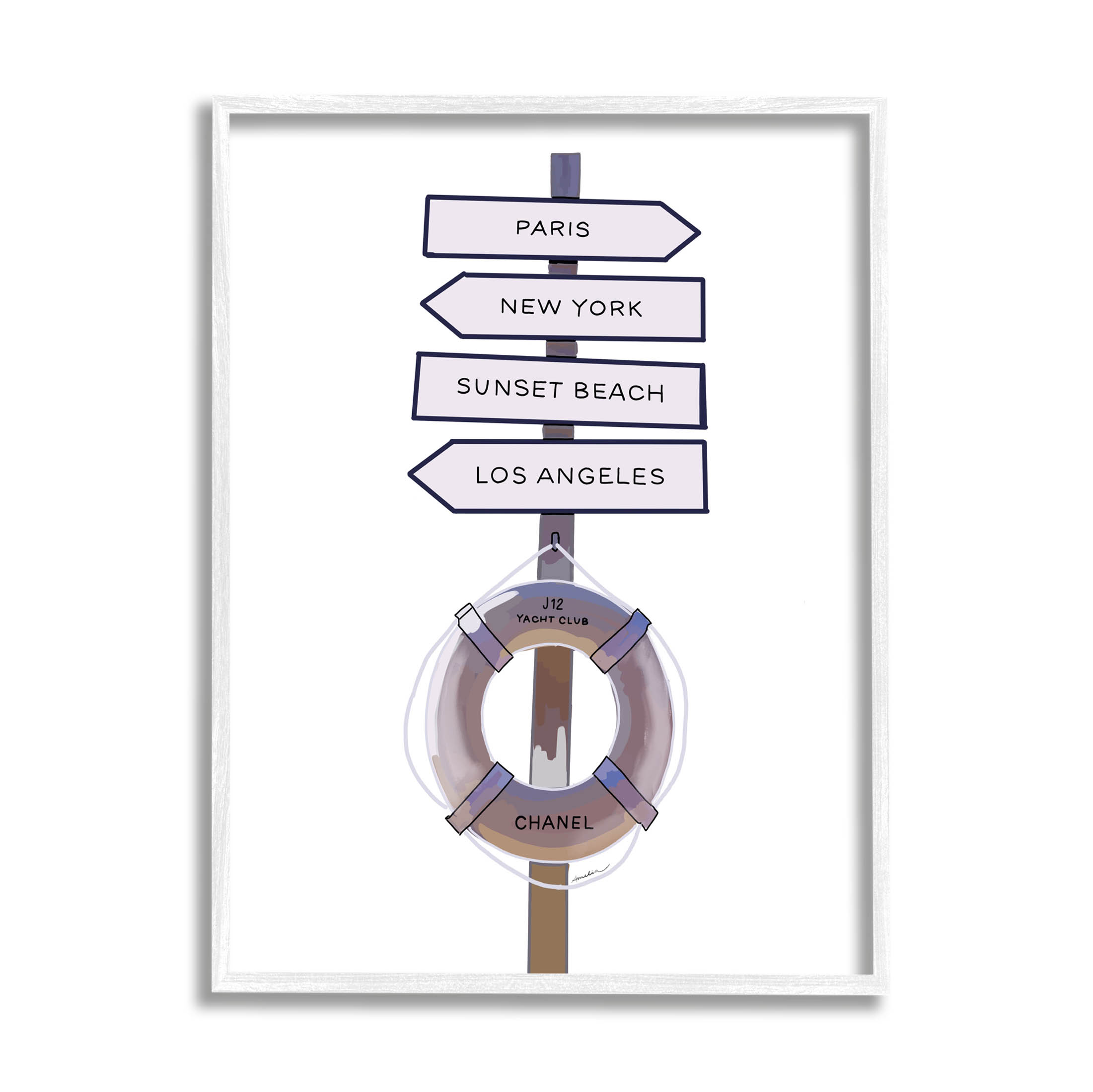 Stupell Industries Fashion Brand Nautical Directions Graphic Art White Framed Art Print Wall Art, Design by Amelia Noyes