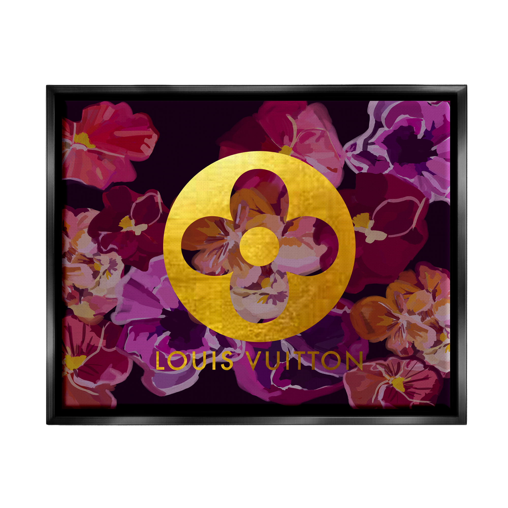 Stupell Industries Fashion Brand Purple Flowers Beauty & Fashion Painting Black Floater Framed Canvas Art Print Wall Art, 21 x 17