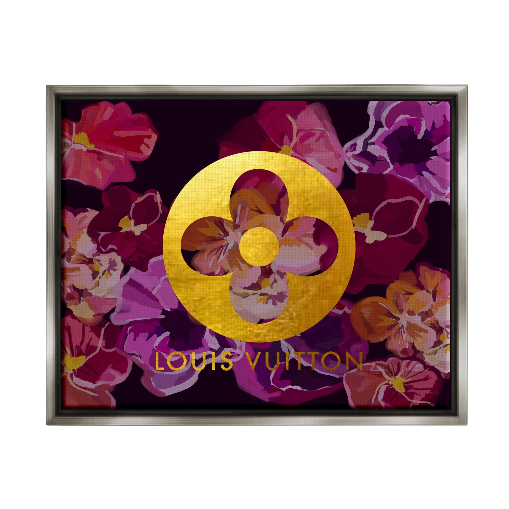 Stupell Industries Fashion Brand Purple Flowers Beauty & Fashion Painting Gray Floater Framed Canvas Art Print Wall Art, 21 x 17