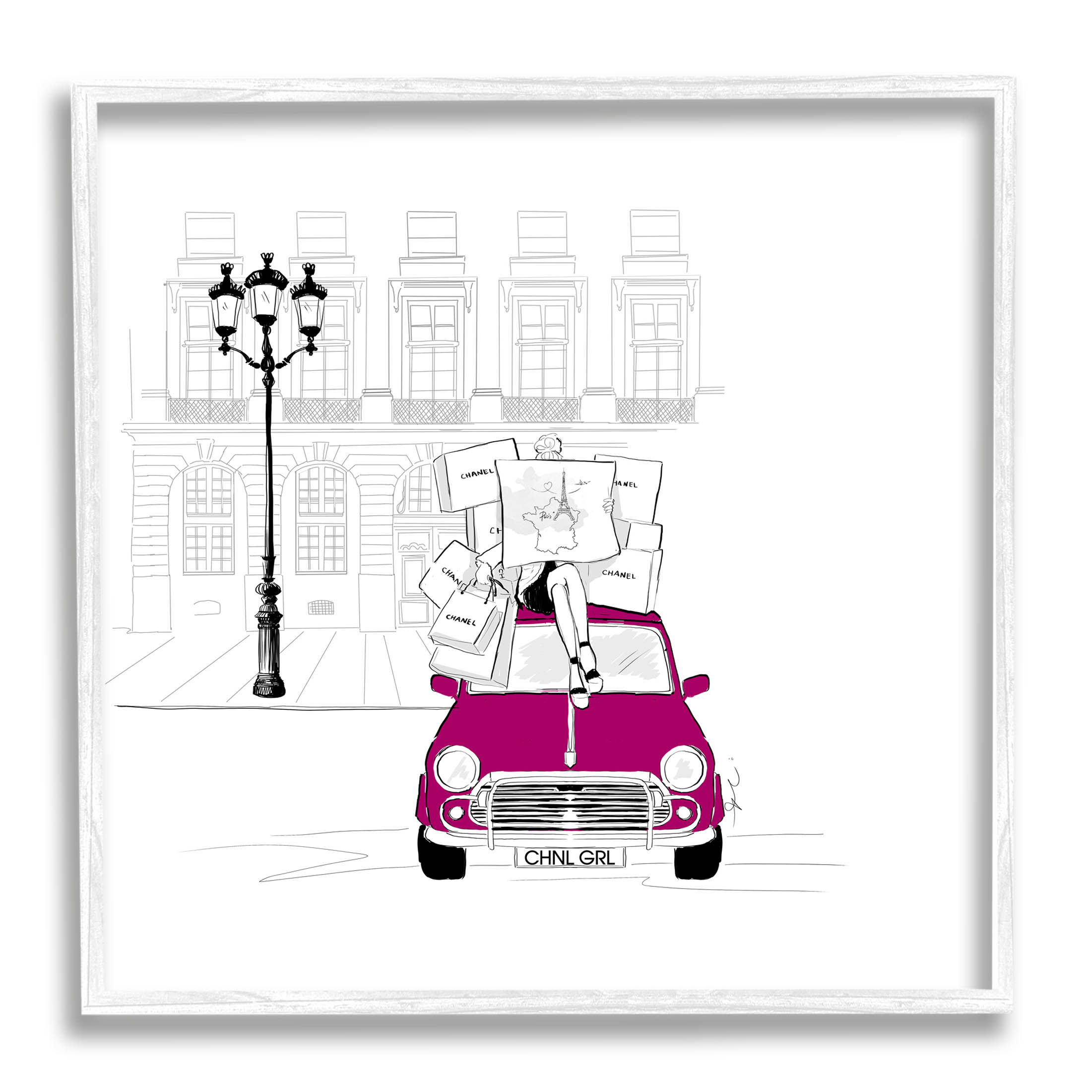 Stupell Industries Fashion Brand Shopping Town Graphic Art White Framed Art Print Wall Art, Design by Alison Petrie