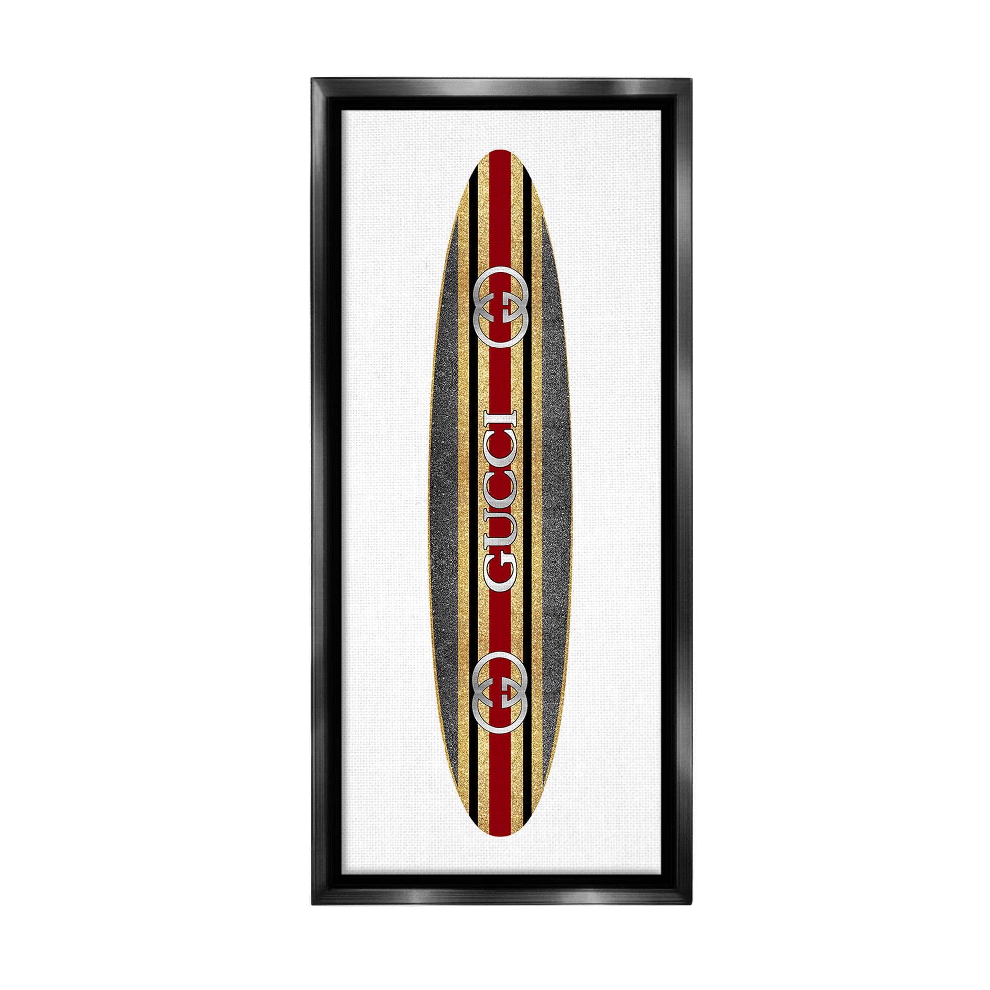 Stupell Industries Fashion Brand Surfboard Nature Painting Black Floater Framed Canvas Art Print Wall Art, 11 x 25