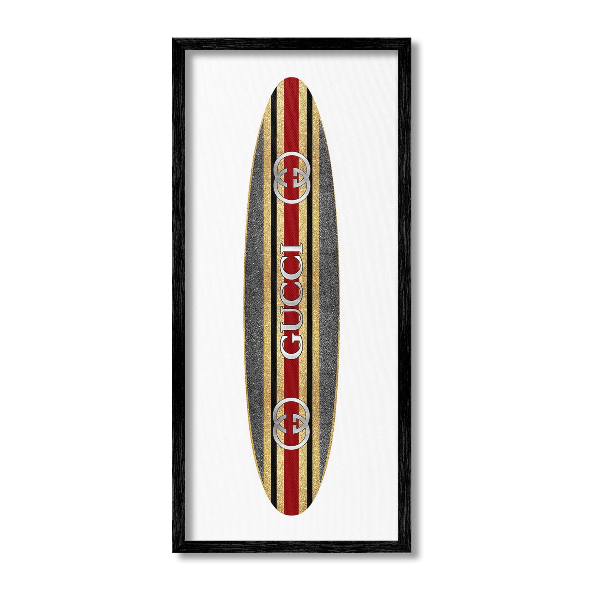 Stupell Industries Fashion Brand Surfboard Nature Painting Black Framed Art Print Wall Art, 10 x 24