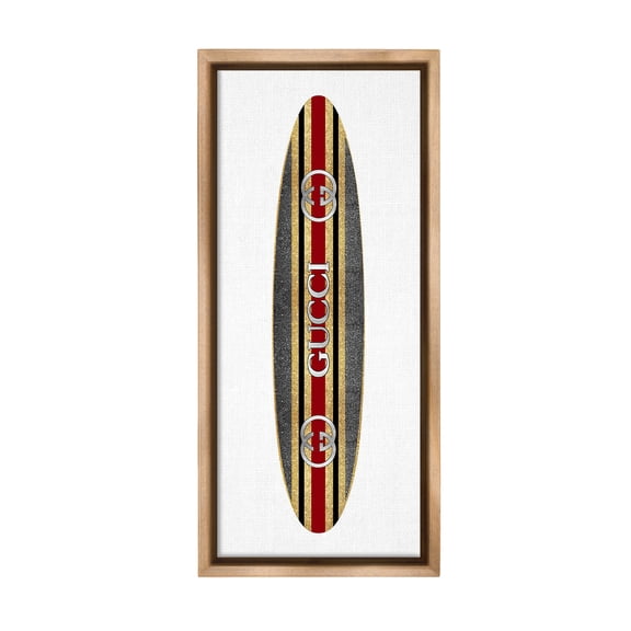 Stupell Industries Fashion Brand Surfboard Nature Painting Brown Floater Framed Canvas Art Print Wall Art, 11 x 25