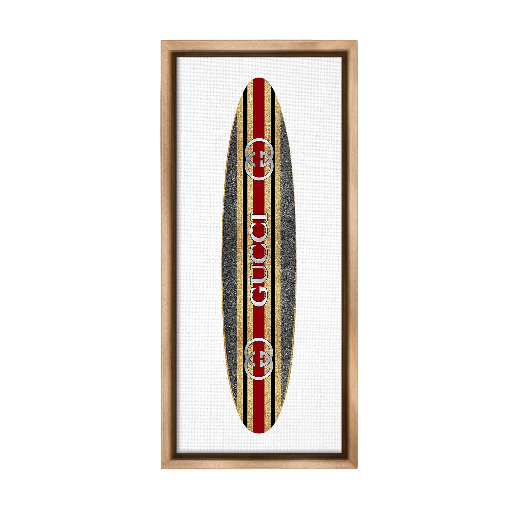 Stupell Industries Fashion Brand Surfboard Nature Painting Brown Floater Framed Canvas Art Print Wall Art, 14 x 31