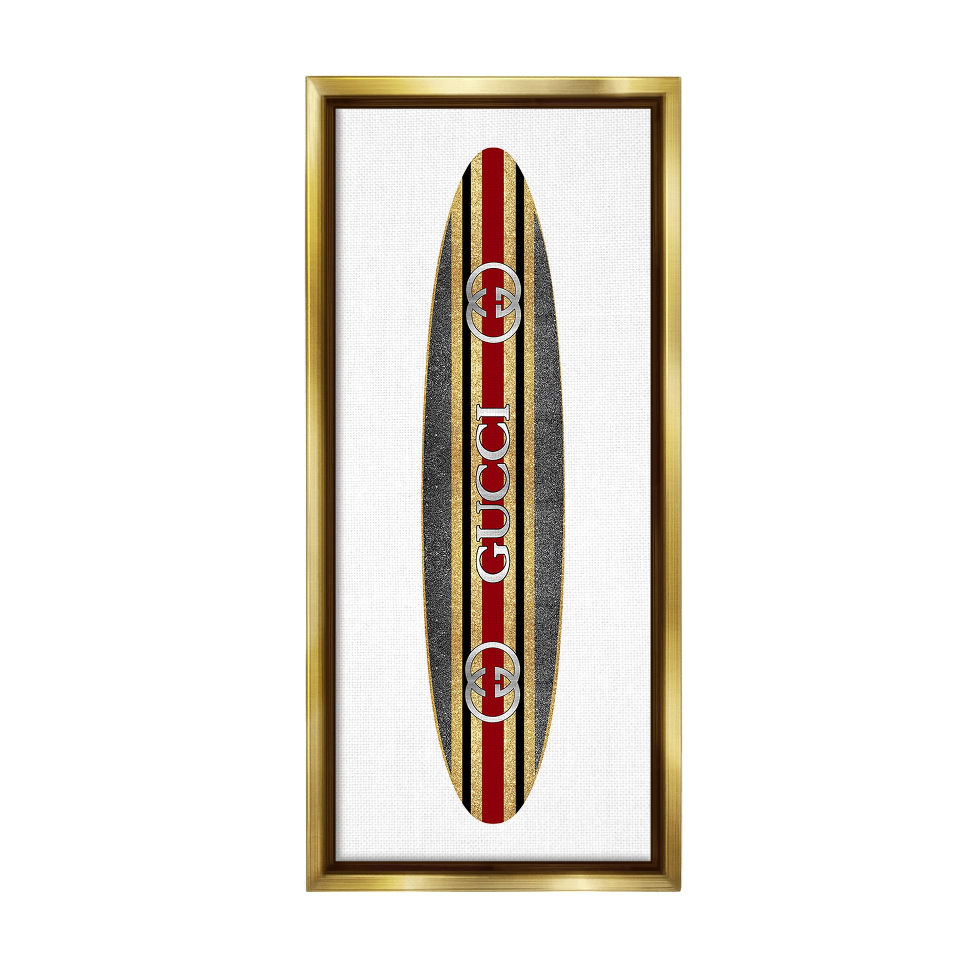 Stupell Industries Fashion Brand Surfboard Nature Painting Gold Floater Framed Canvas Art Print Wall Art, 11 x 25