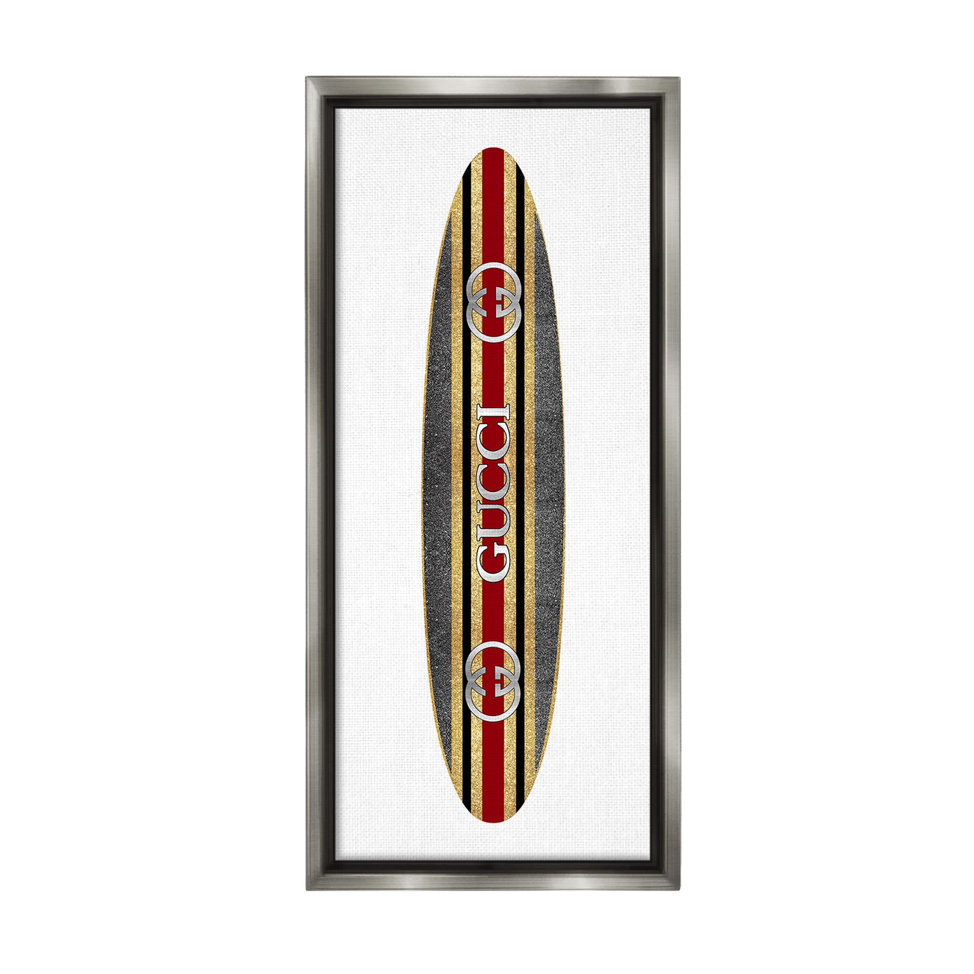 Stupell Industries Fashion Brand Surfboard Nature Painting Gray Floater Framed Canvas Art Print Wall Art, 11 x 25