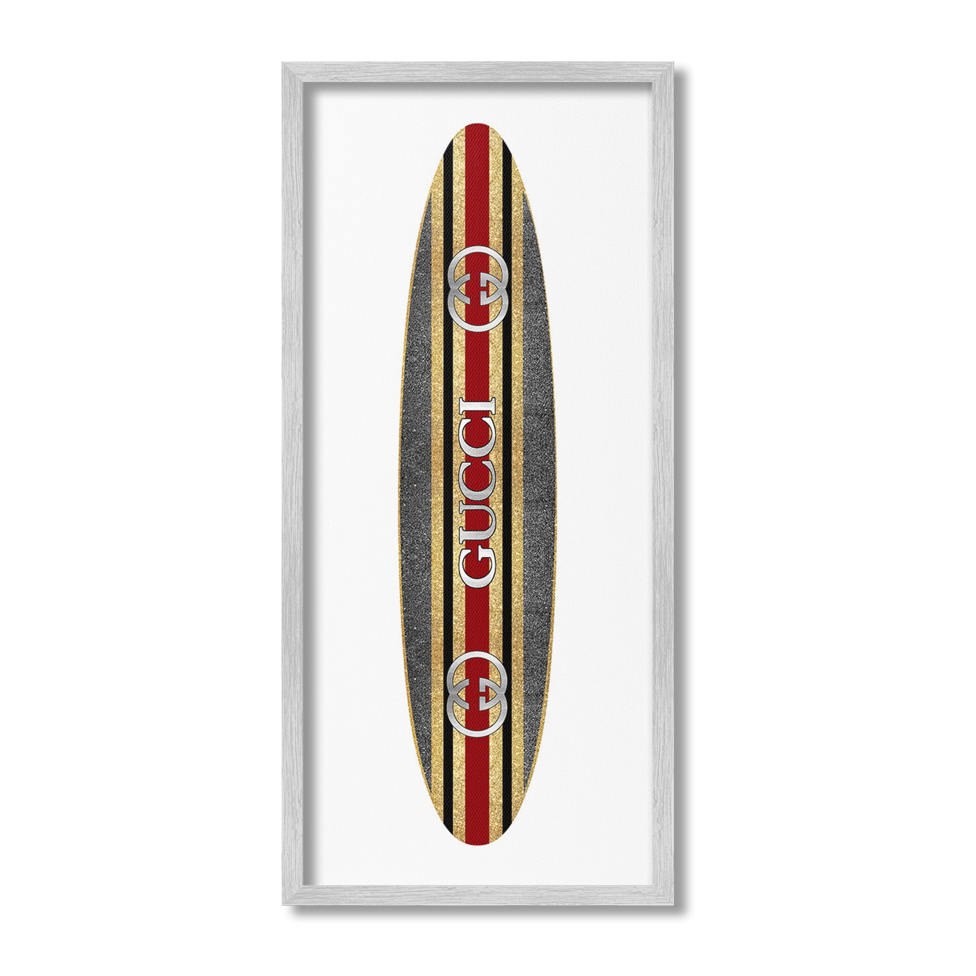 Stupell Industries Fashion Brand Surfboard Nature Painting Gray Framed Art Print Wall Art, 10 x 24