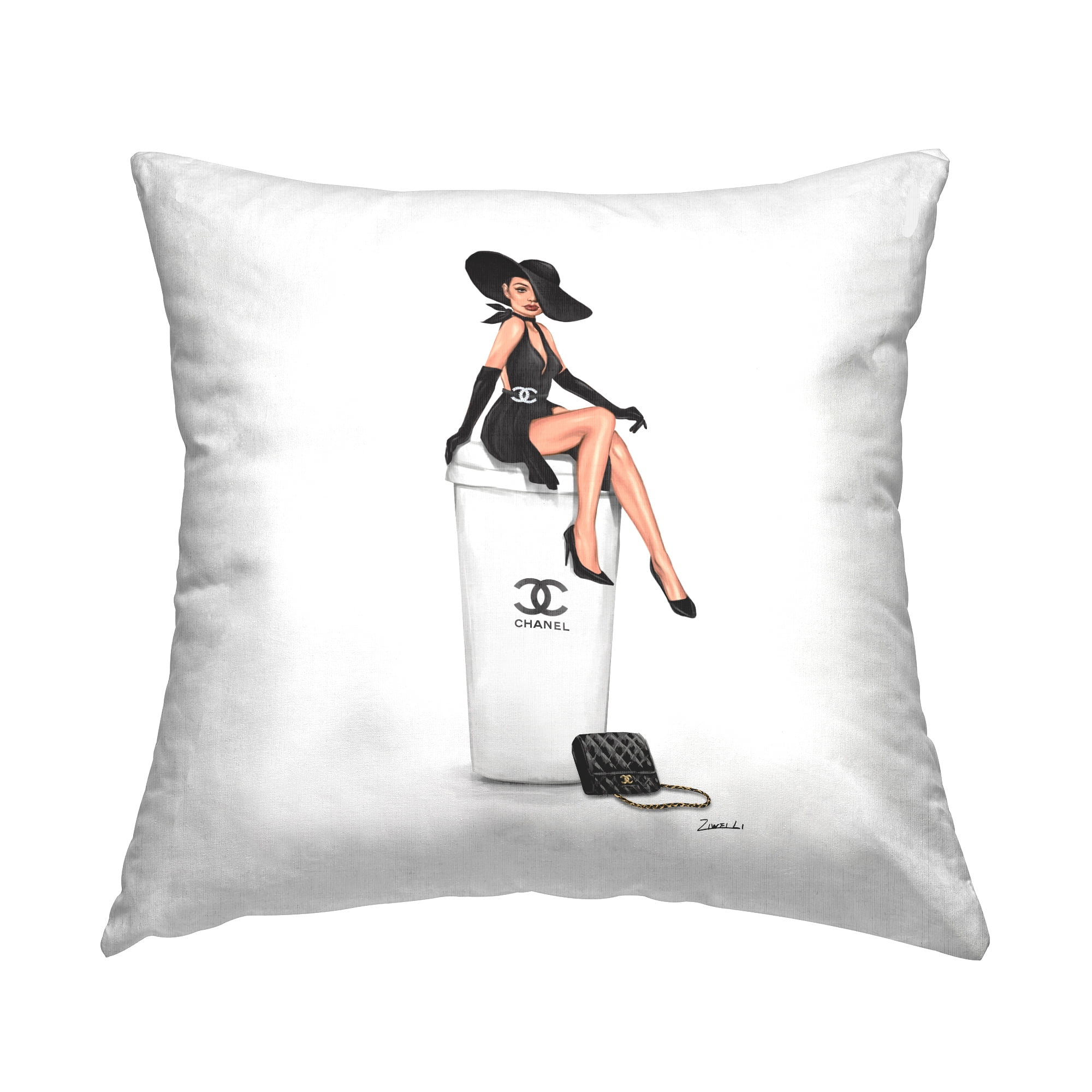 Stupell Industries Fashion Brand Woman Sitting Square Decorative Printed Throw Pillow, 18 x 18