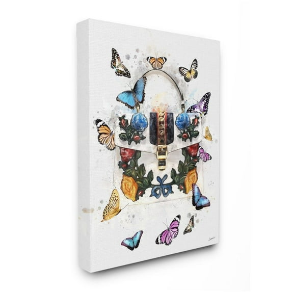 Stupell Industries Fashion Buckle Purse Colorful Butterflies and Florals Design by Ziwei Li, 16" x 20"