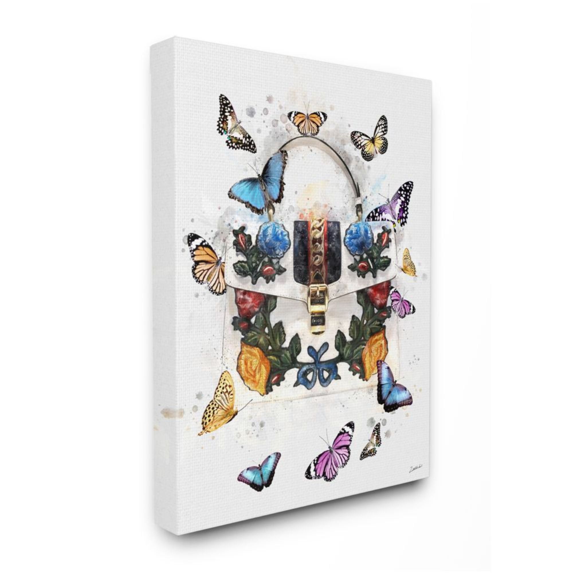Stupell Industries Fashion Buckle Purse Colorful Butterflies and Florals Design by Ziwei Li, 30" x 40"