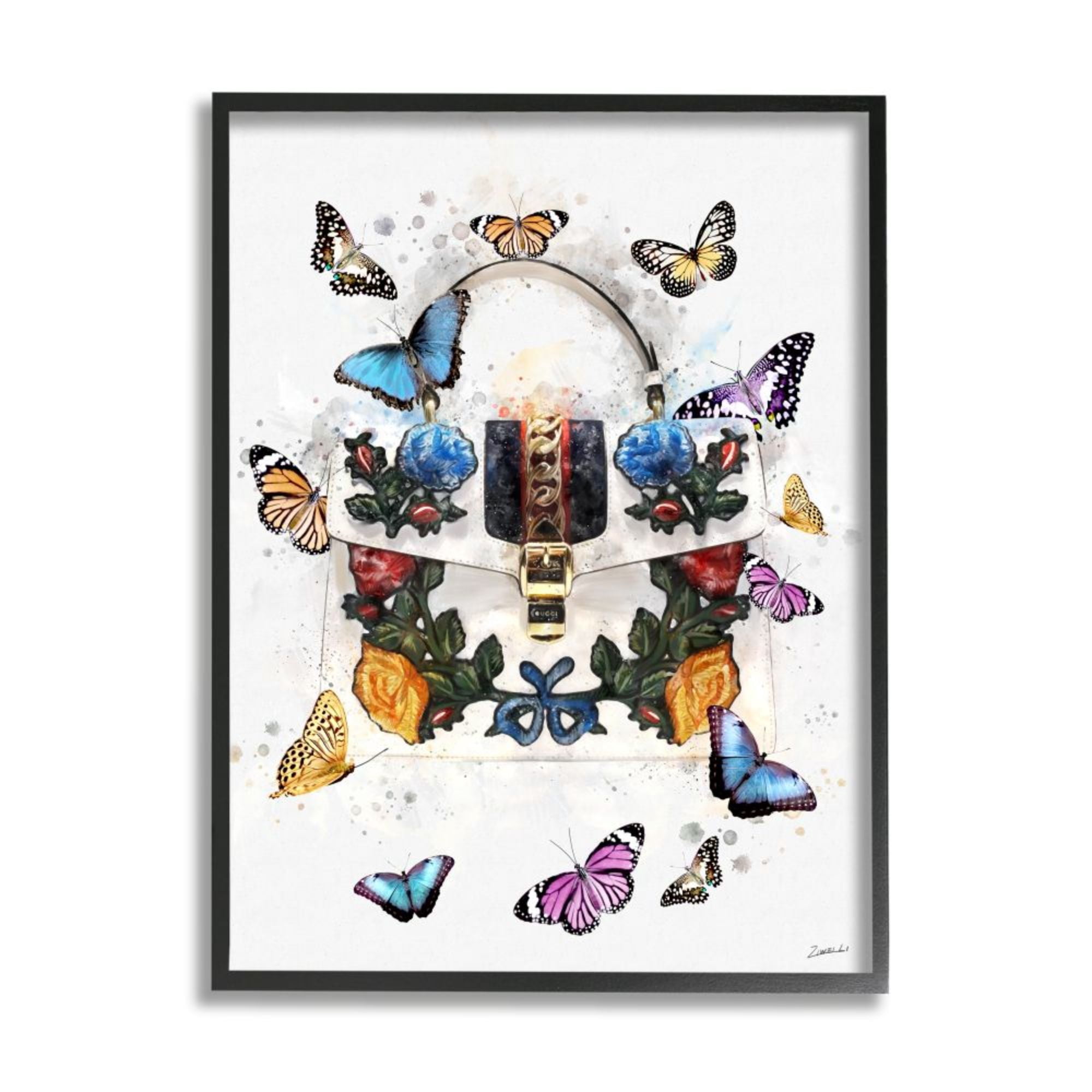 Stupell Industries Fashion Buckle Purse Colorful Butterflies and Florals Design by Ziwei Li