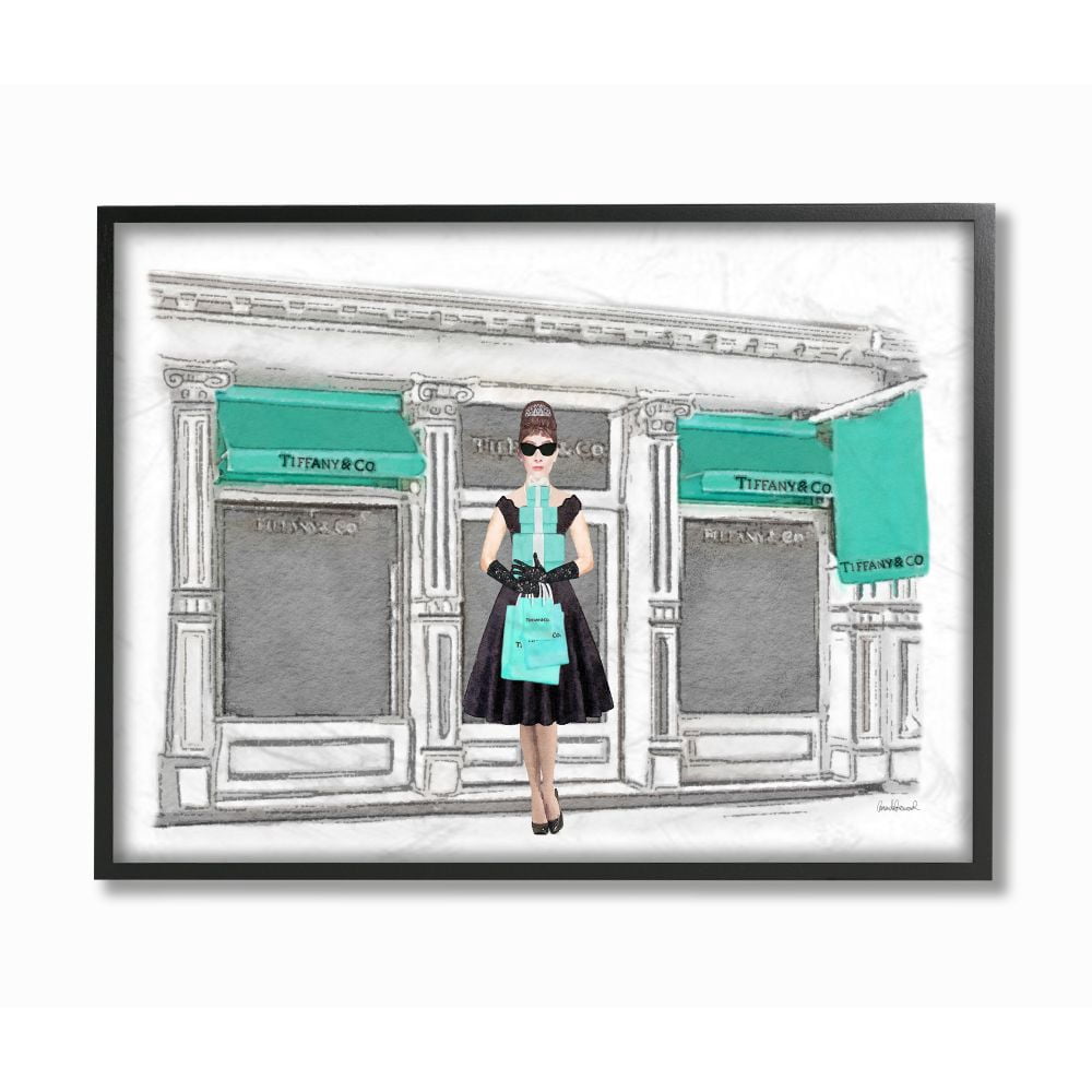 Stupell Industries Fashion Building Woman Shopper Blue Glam Watercolor Design Framed Wall Art by Amanda Greenwood