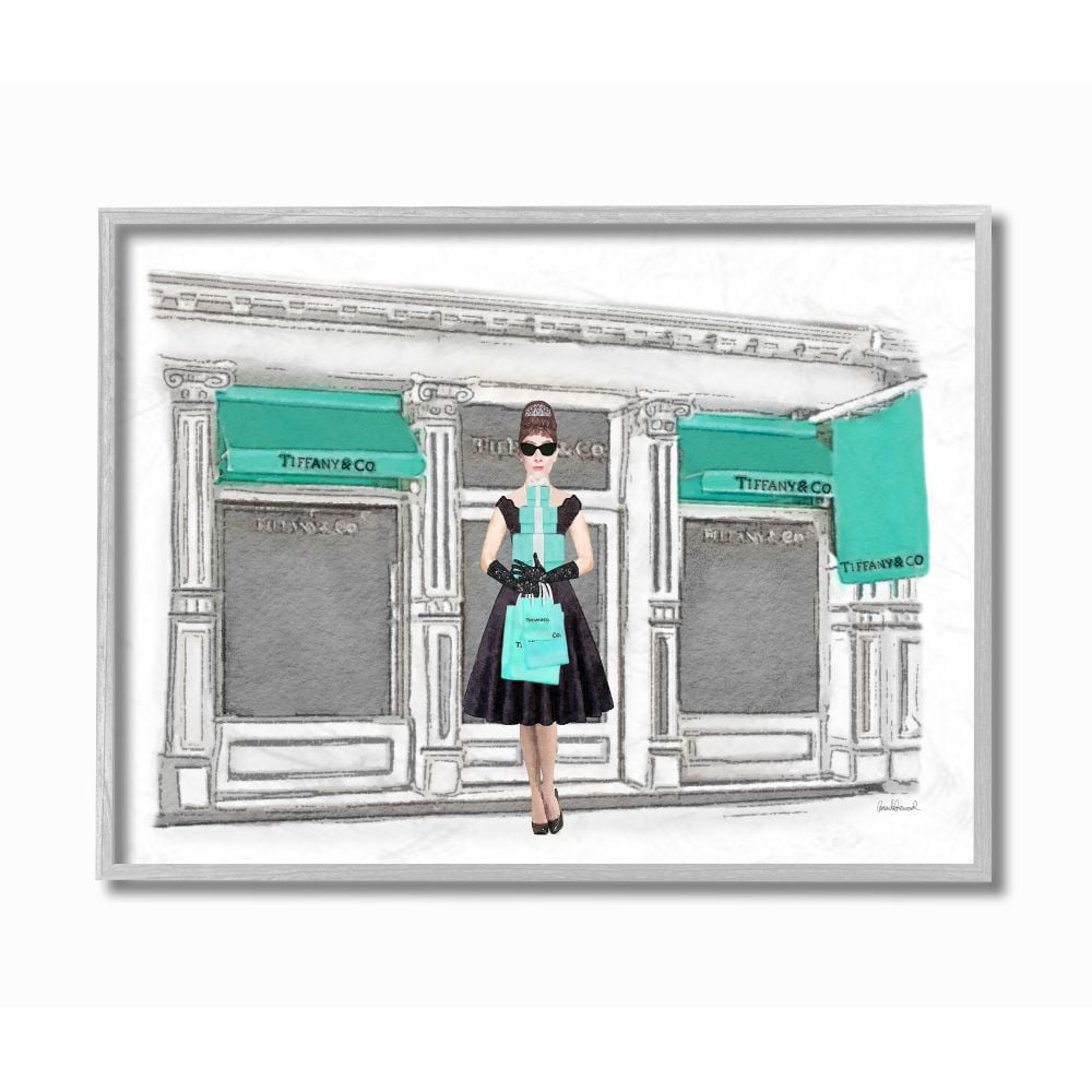 Stupell Industries Fashion Building Woman Shopper Blue Glam Watercolor Design Framed Wall Art by Amanda Greenwood