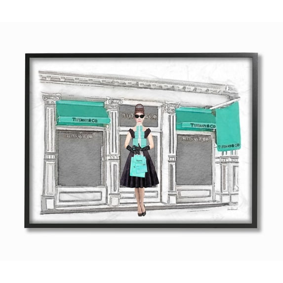 Stupell Industries Fashion Building Woman Shopper Blue Glam Watercolor Design Framed Wall Art by Amanda Greenwood